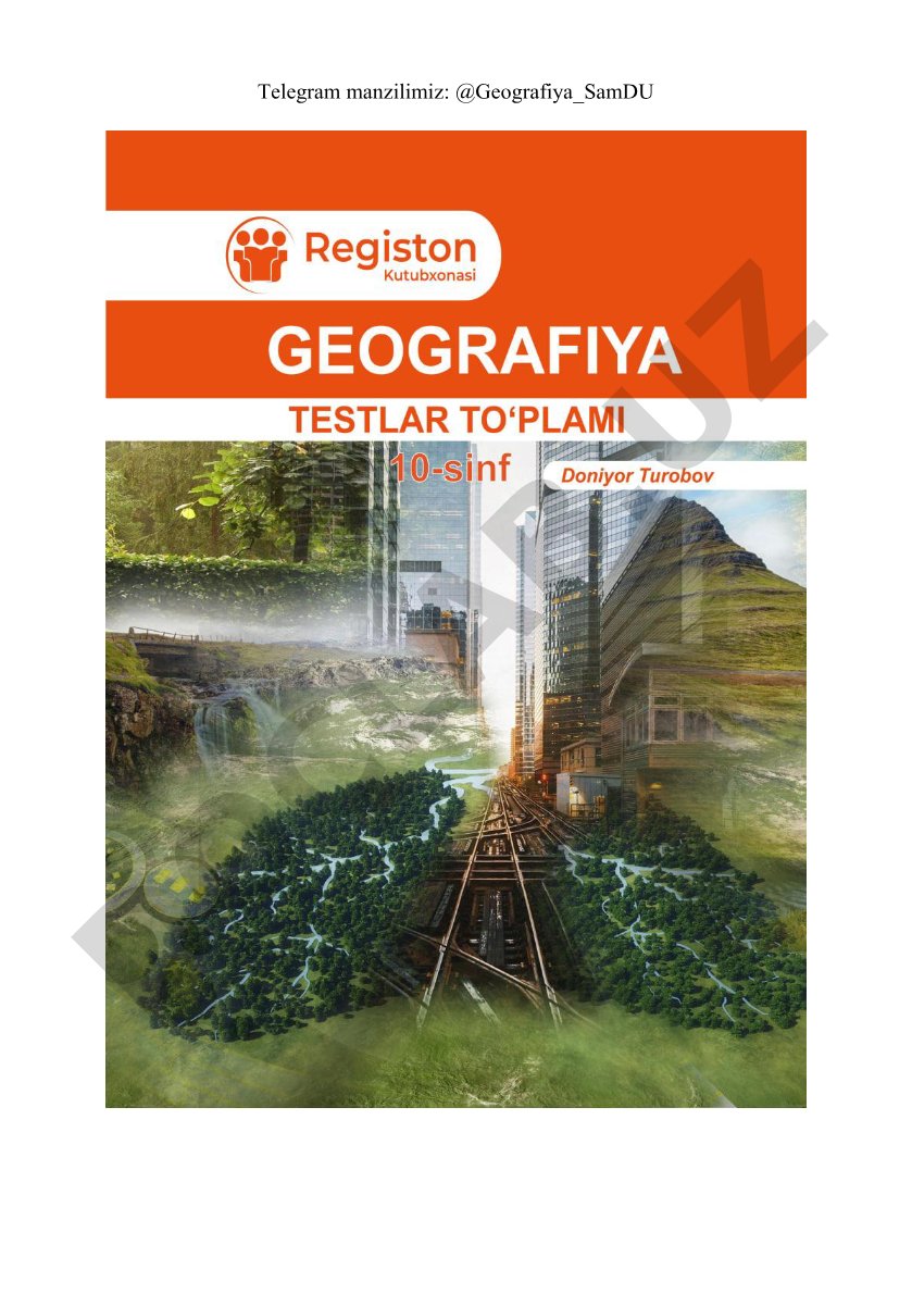 Geografiya mavzulashtirilgan testlar to‘plami 10-sinf
