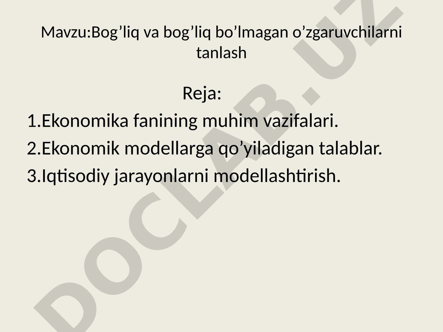 Bog'liq va bog'liq bo'lmagan o'zgaruvchilarni tanlash