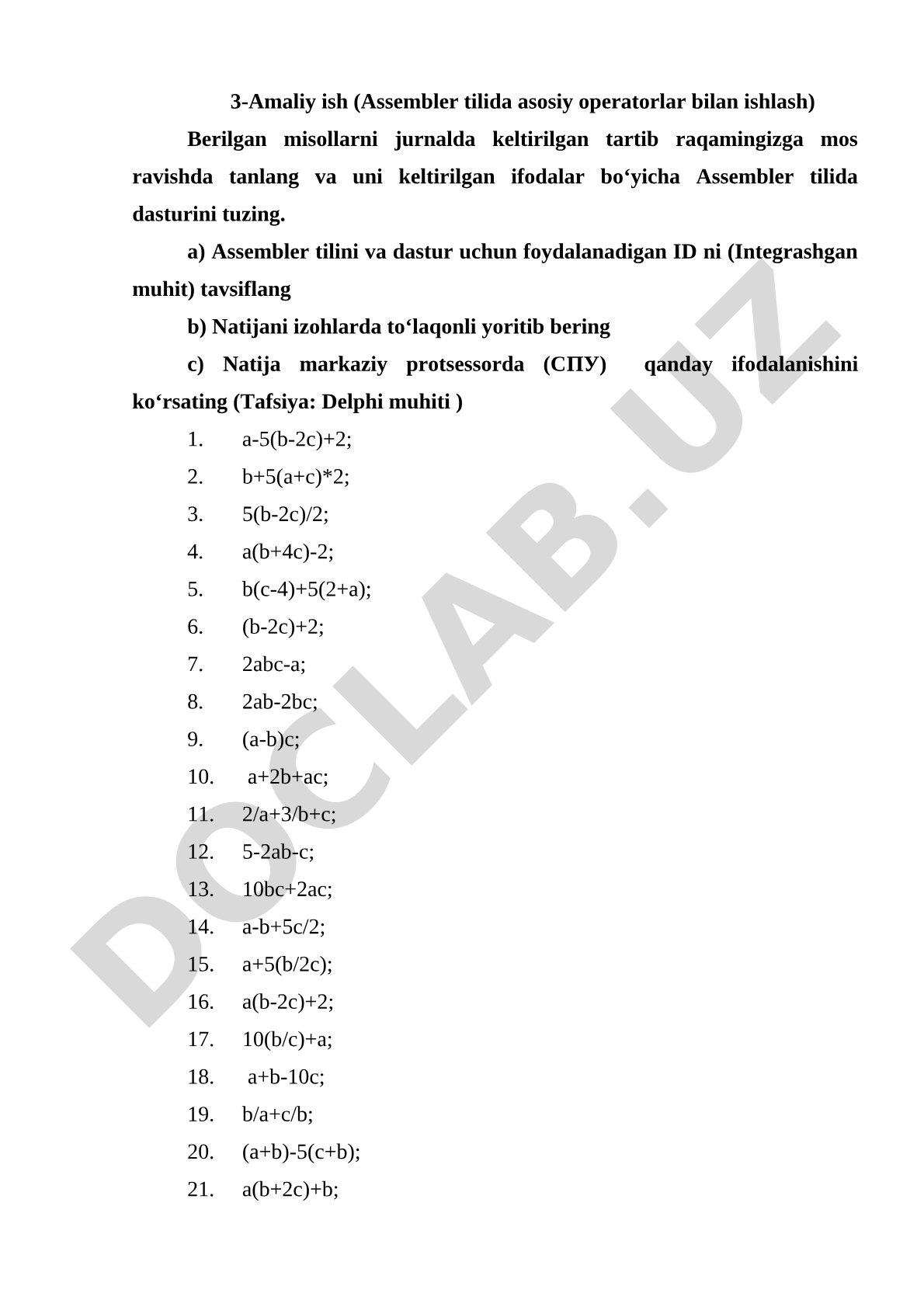 Assembler tilida asosiy operatorlar bilan ishlash