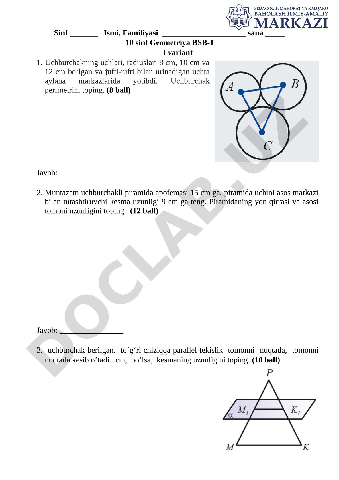 10 sinf Geometriya BSB-1 I variant