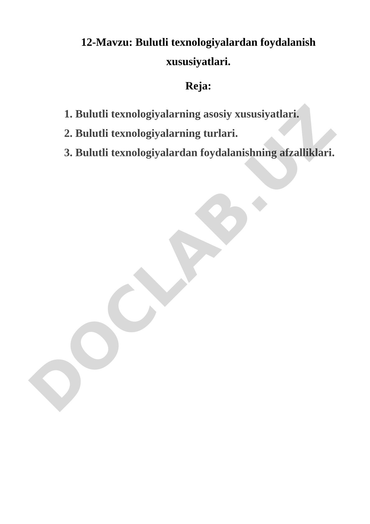 Bulutli texnologiyalardan foydalanish xususiyatlari