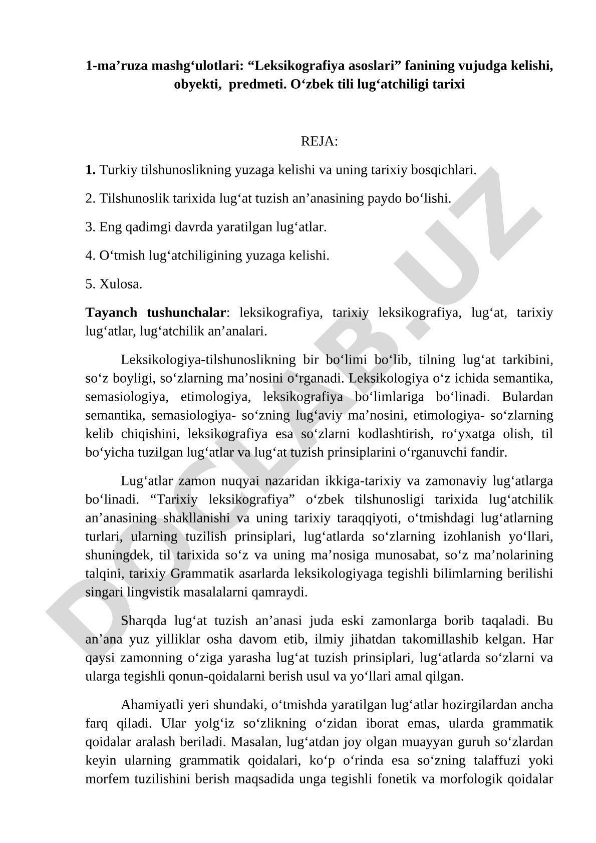 Leksikografiya asoslari fanining vujudga kelishi, obyekti, predmeti