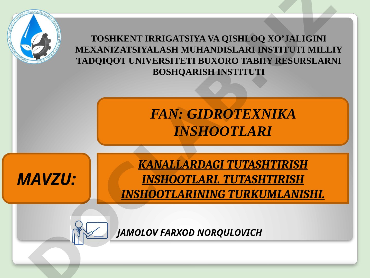 Kanallardagi tutashtirish inshootlari va ularning turkumlanishi