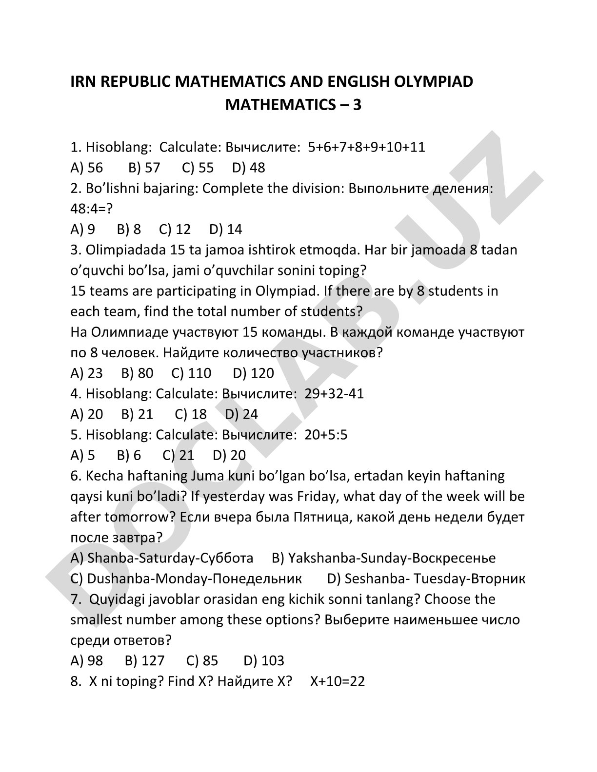 Matematika olimpiadasi masalalari