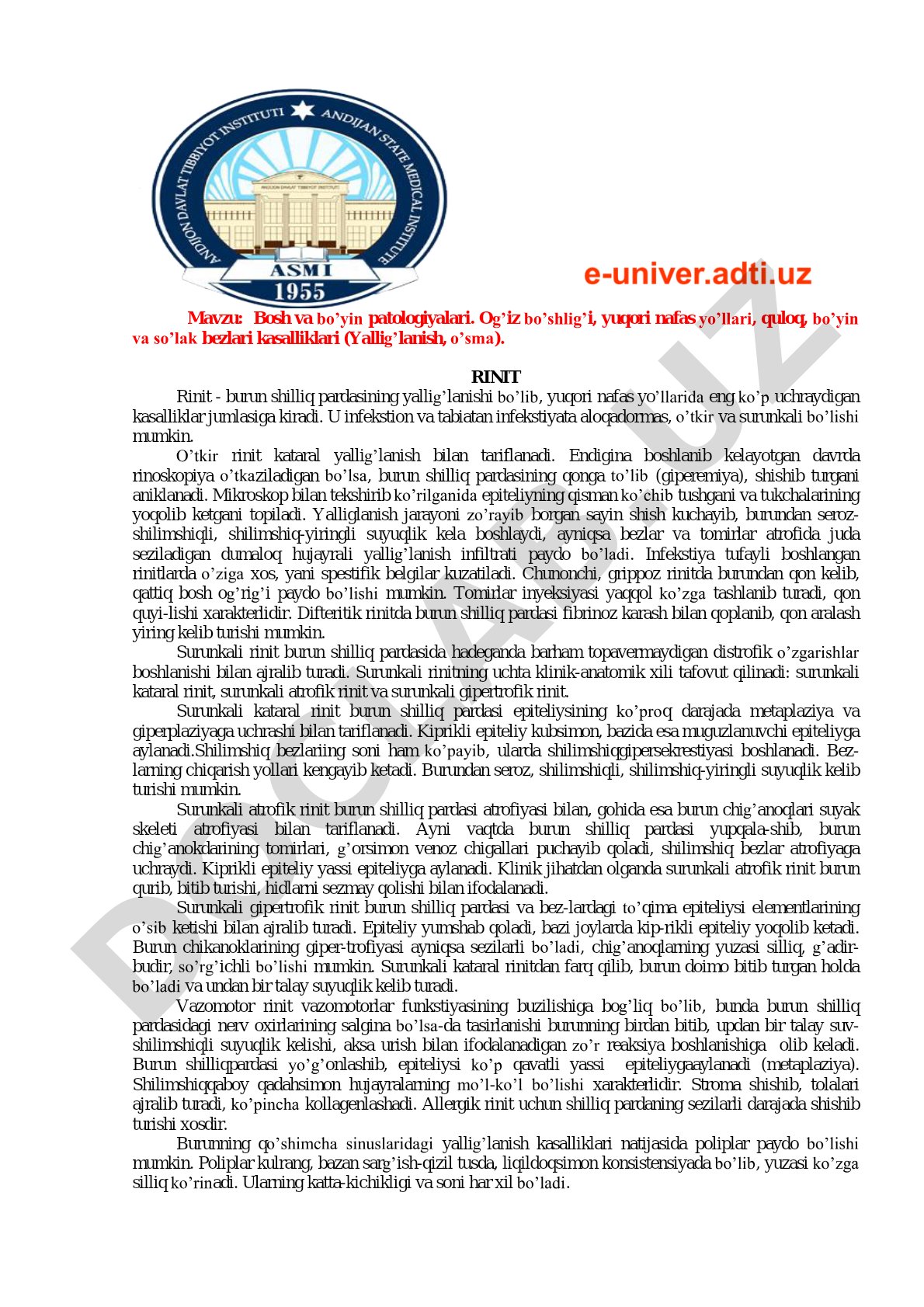 Bosh va bo'yin patologiyalari: Rinit