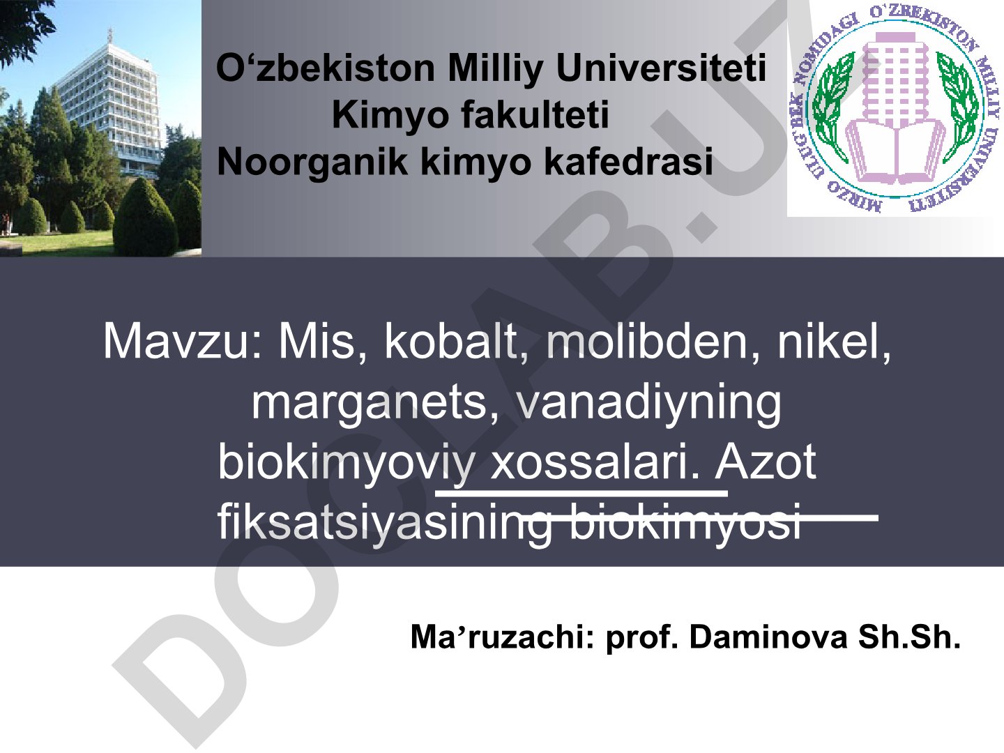 Mis, kobalt, molibden, nikel, marganets, vanadiyning biokimyoviy xossalari. Azot fiksatsiyasining biokimyosi