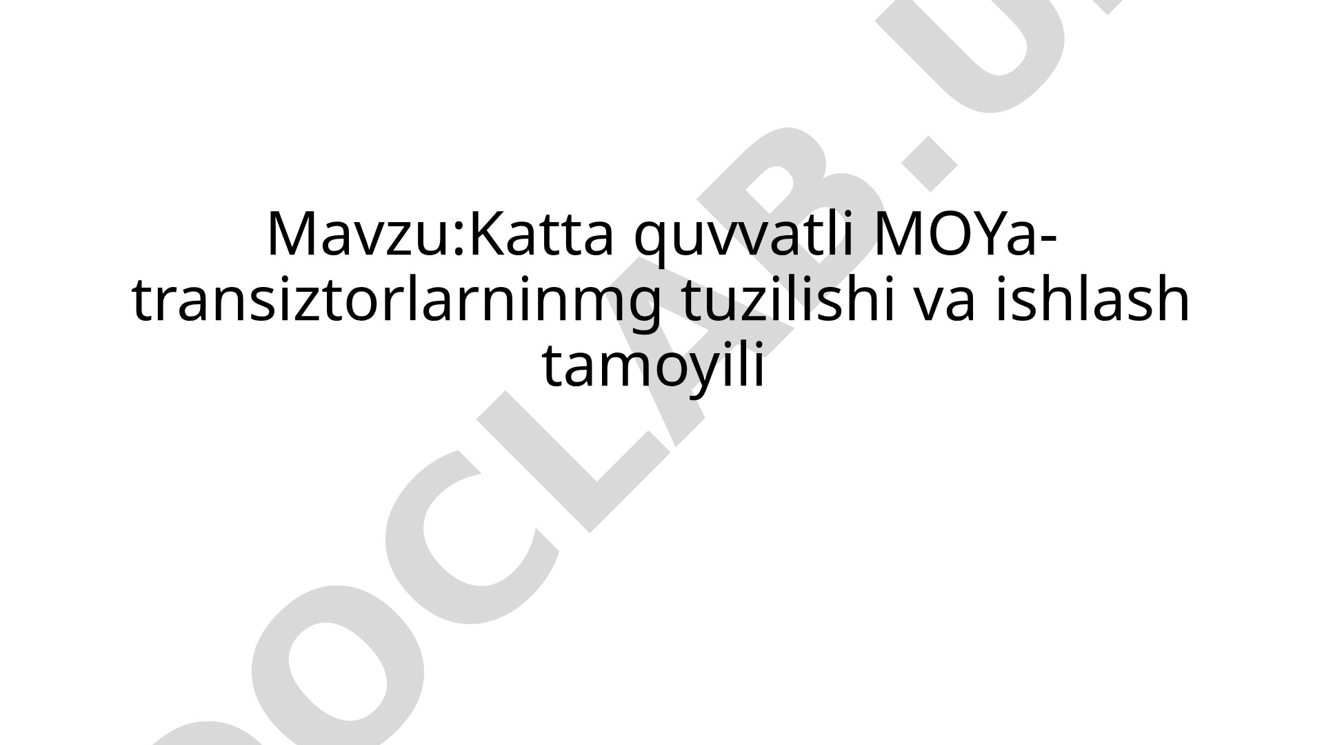 Katta quvvatli MOYa-transiztorlar, elektr mashinalarini boshqarish va uzluksiz ta’minot manbalari