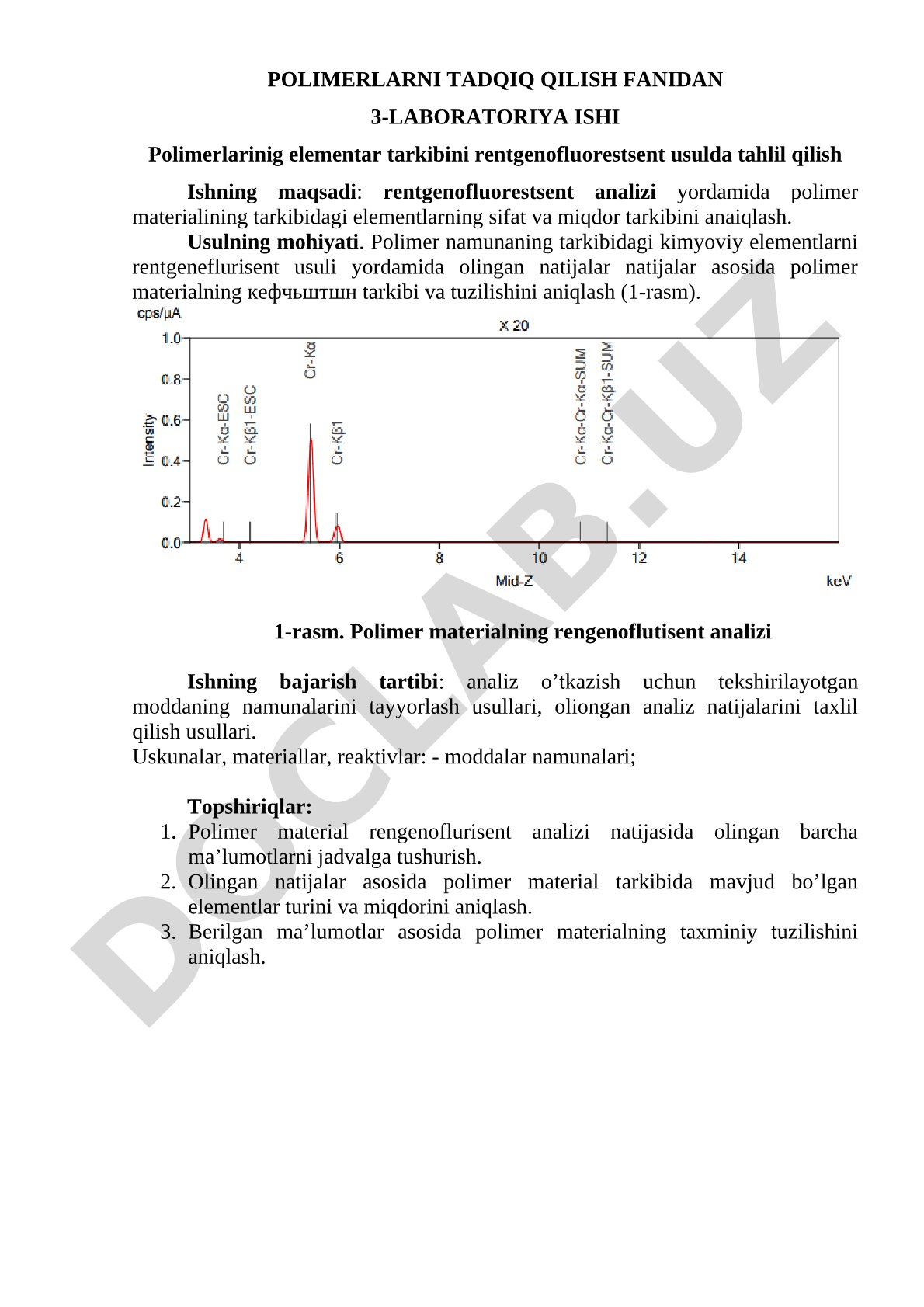 Polimerlarning elementar tarkibini rentgenofluorestsent usulda tahlil qilish