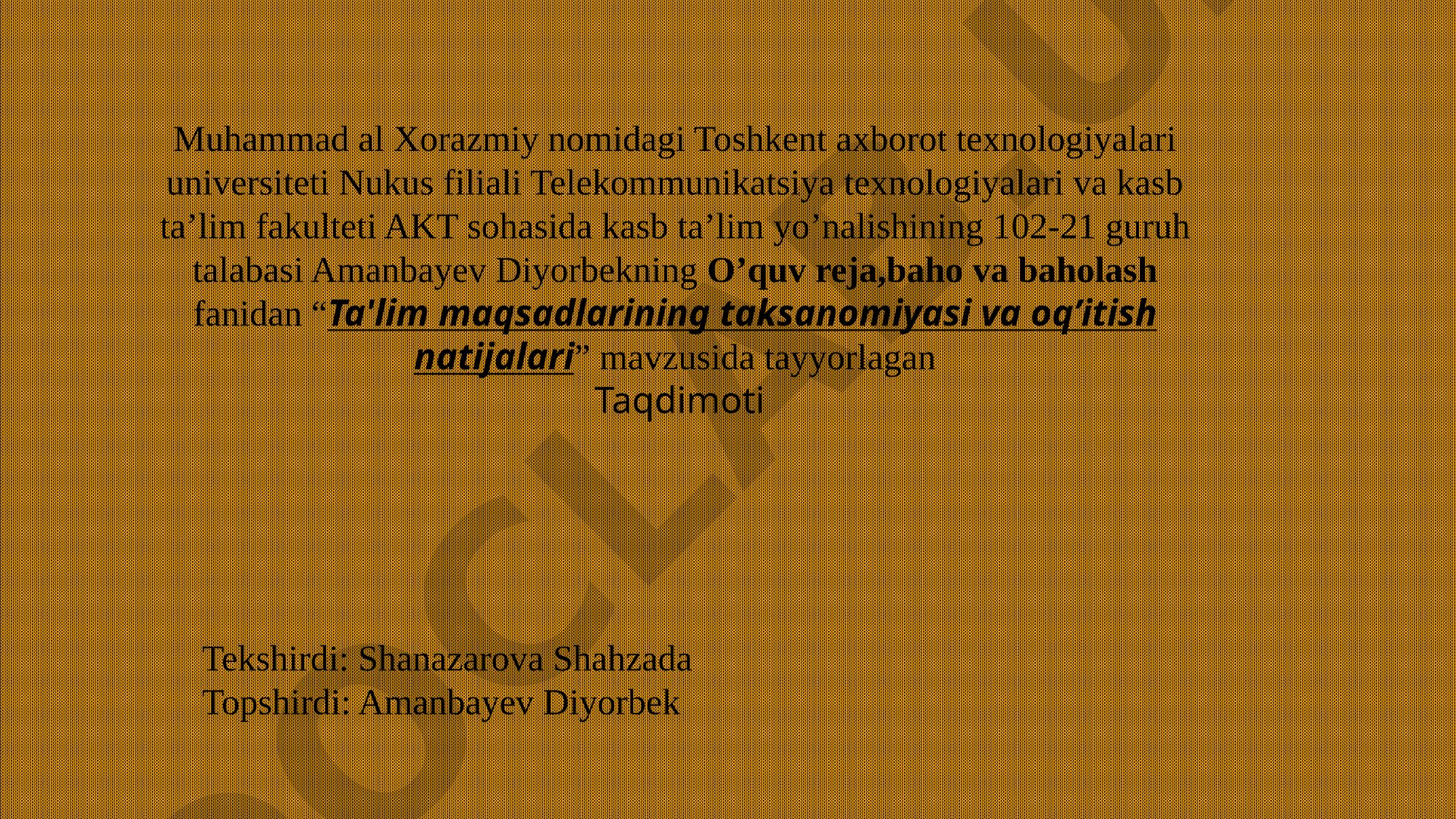 Ta'lim maqsadlarining taksanomiyasi va oq’itish natijalari