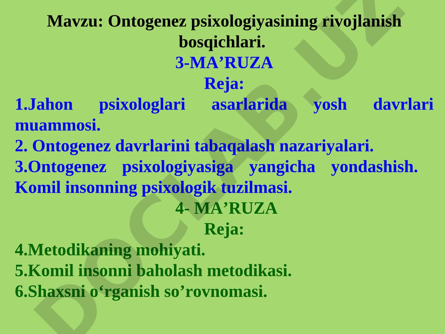 Ontogenez psixologiyasining rivojlanish bosqichlari