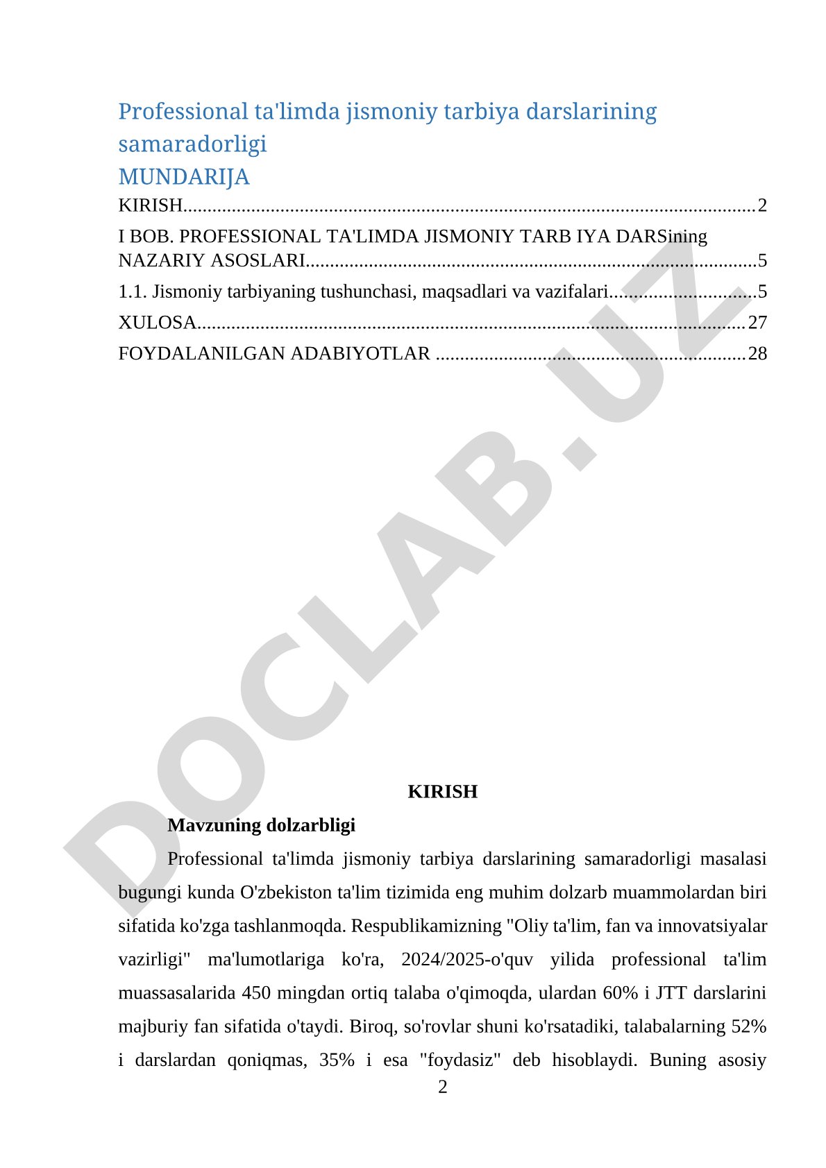 Professional ta'limda jismoniy tarbiya darslarining samaradorligi
