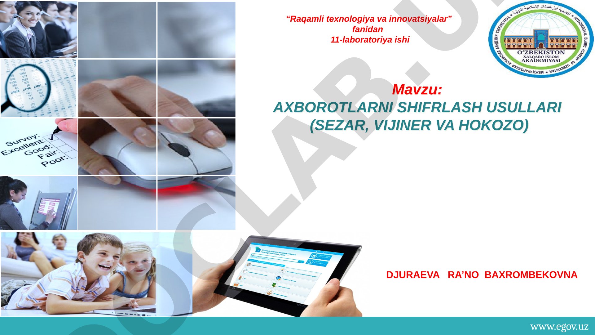 Axborotlarni shifrlash usullari (Sezar, Vijiner va hokozo)