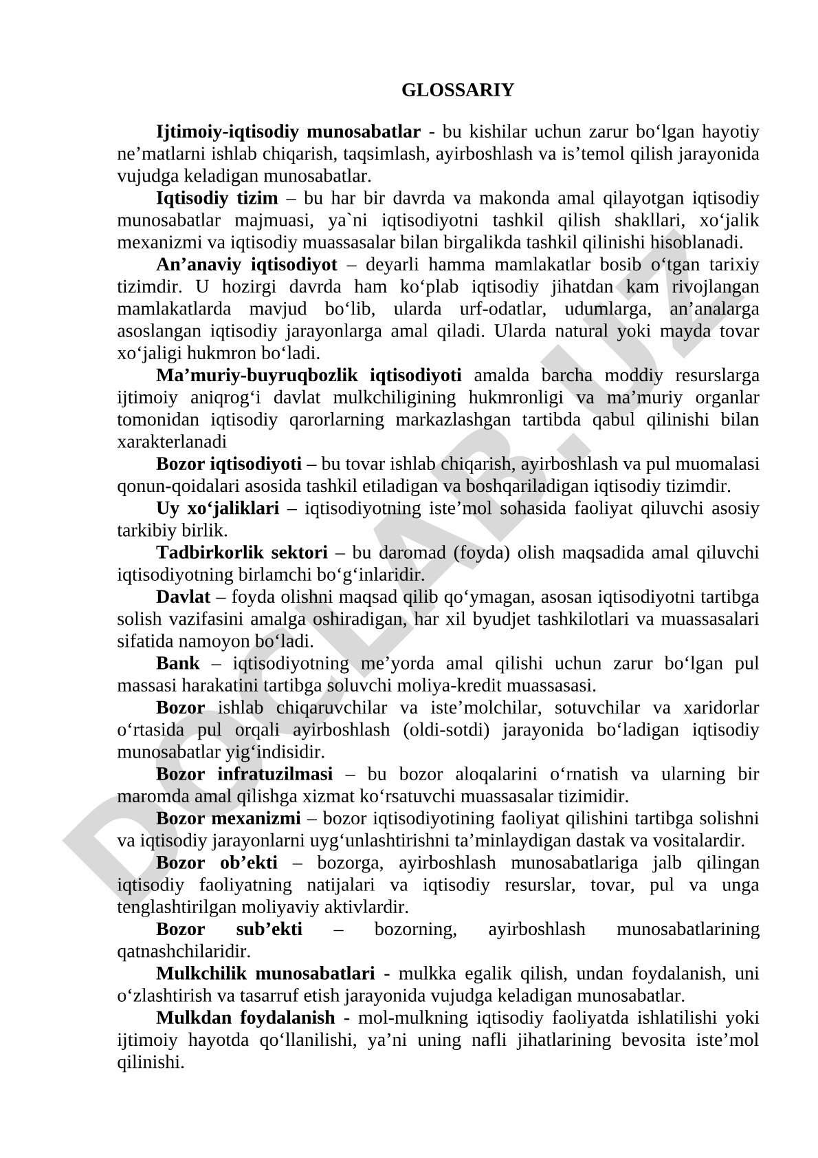 Ijtimoiy-iqtisodiy munosabatlar, iqtisodiy tizim, bozor iqtisodiyoti kabi atamalarning