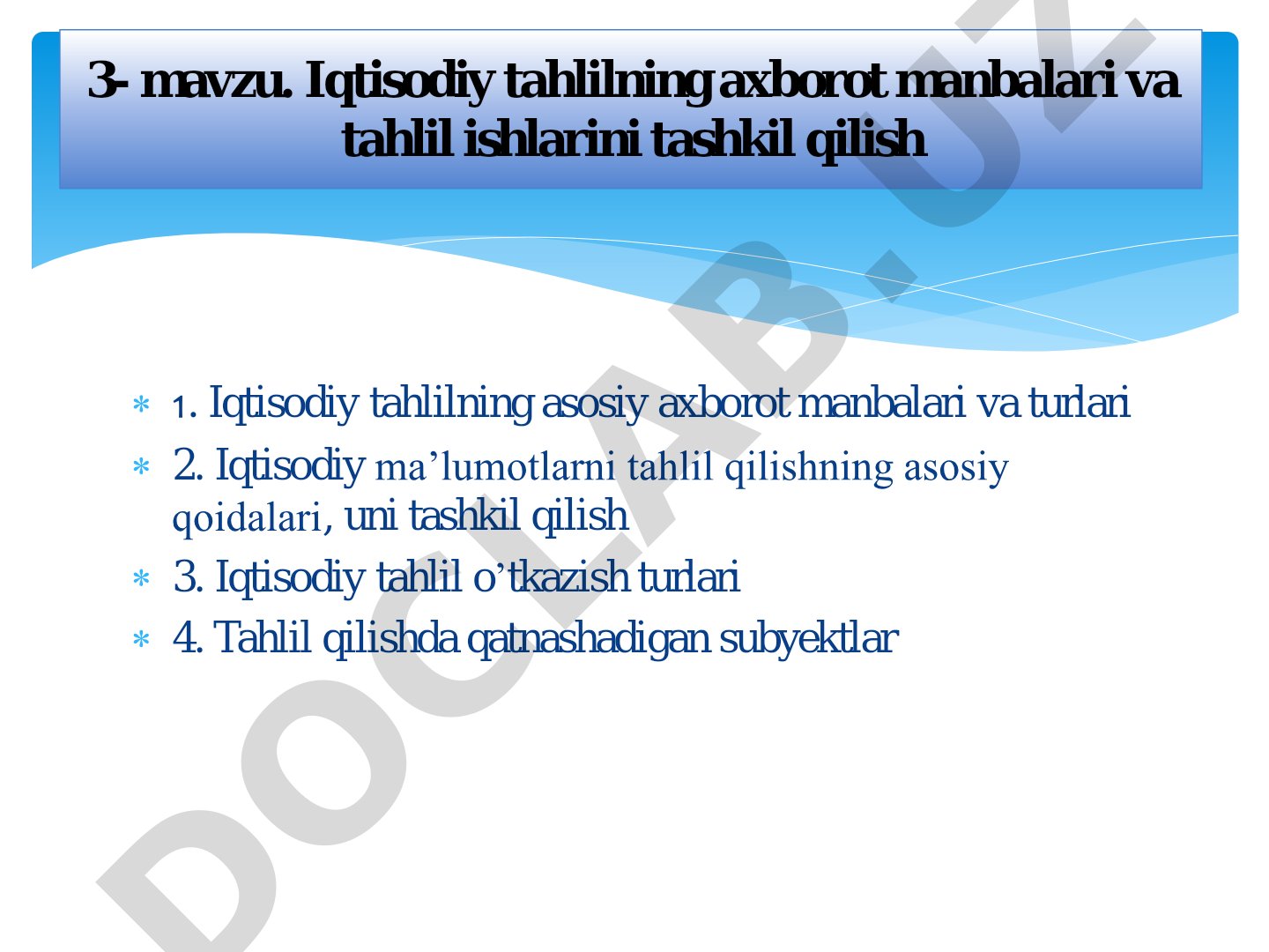 Iqtisodiy tahlilning axborot manbalari va tahlil ishlarini tashkil qilish