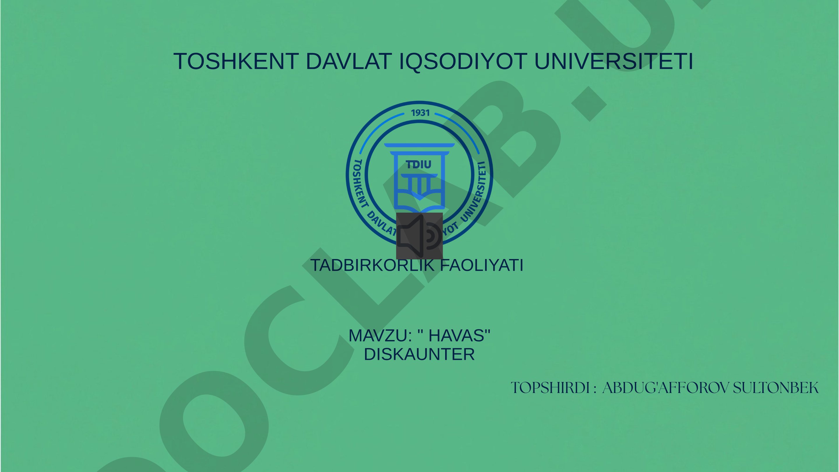 HAVAS diskaunter formati, narxlar, SWOT va PEST tahlillari haqida taqdimot