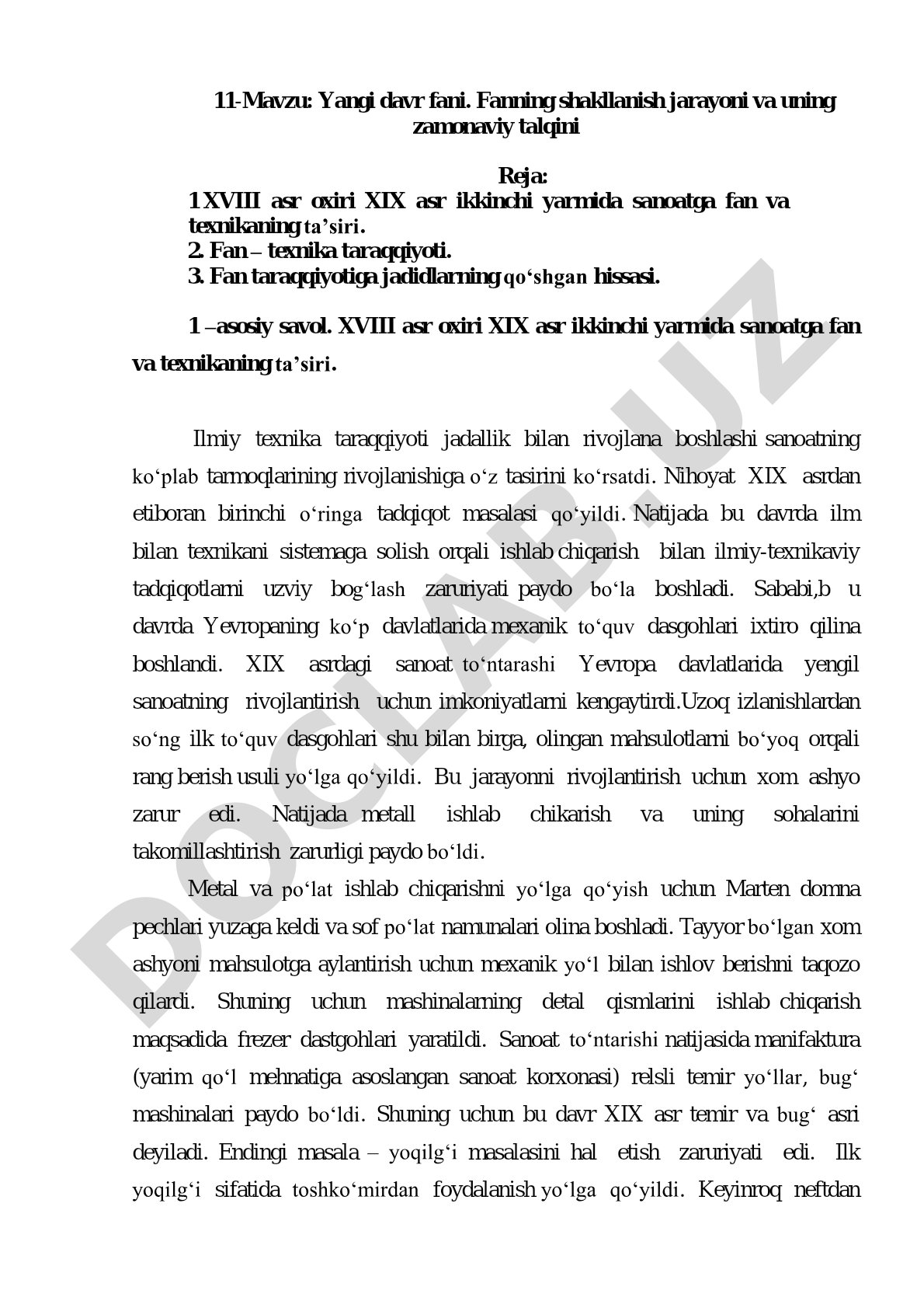 Yangi davr fani. Fanning shakllanish jarayoni va uning zamonaviy talqini