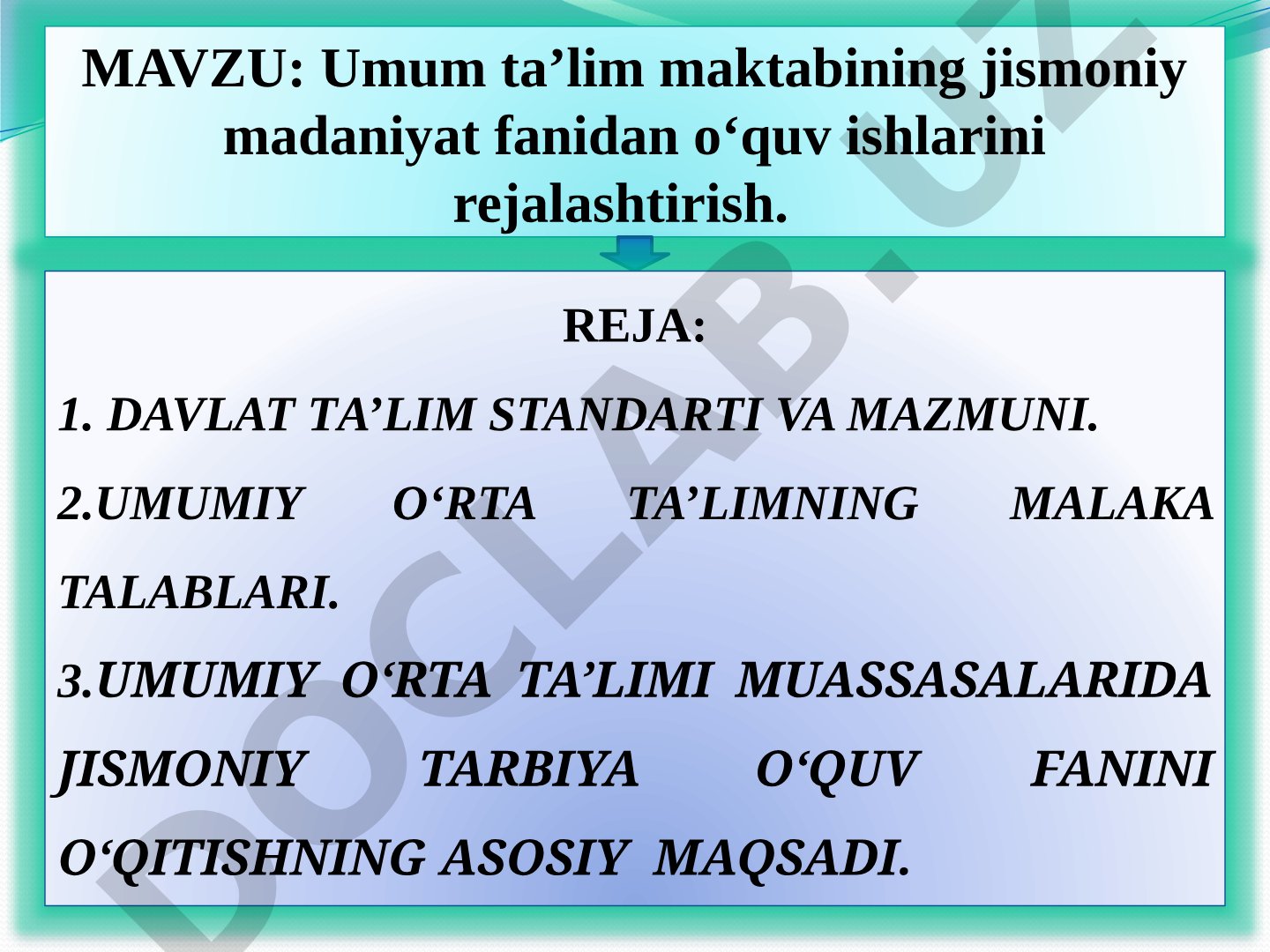 Umum ta’lim maktabining jismoniy madaniyat fanidan o‘quv ishlarini rejalashtirish