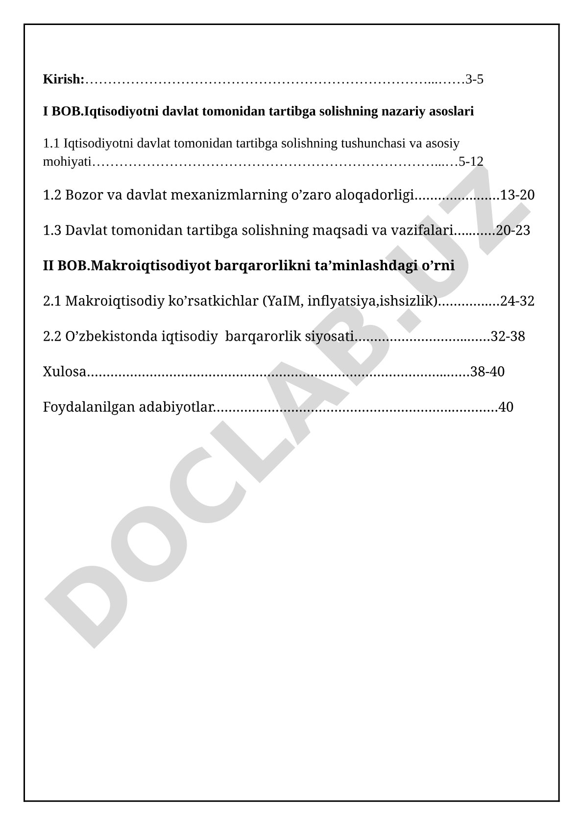 Iqtisodiyotni davlat tomonidan tartibga solishning mohiyati va zarurligi