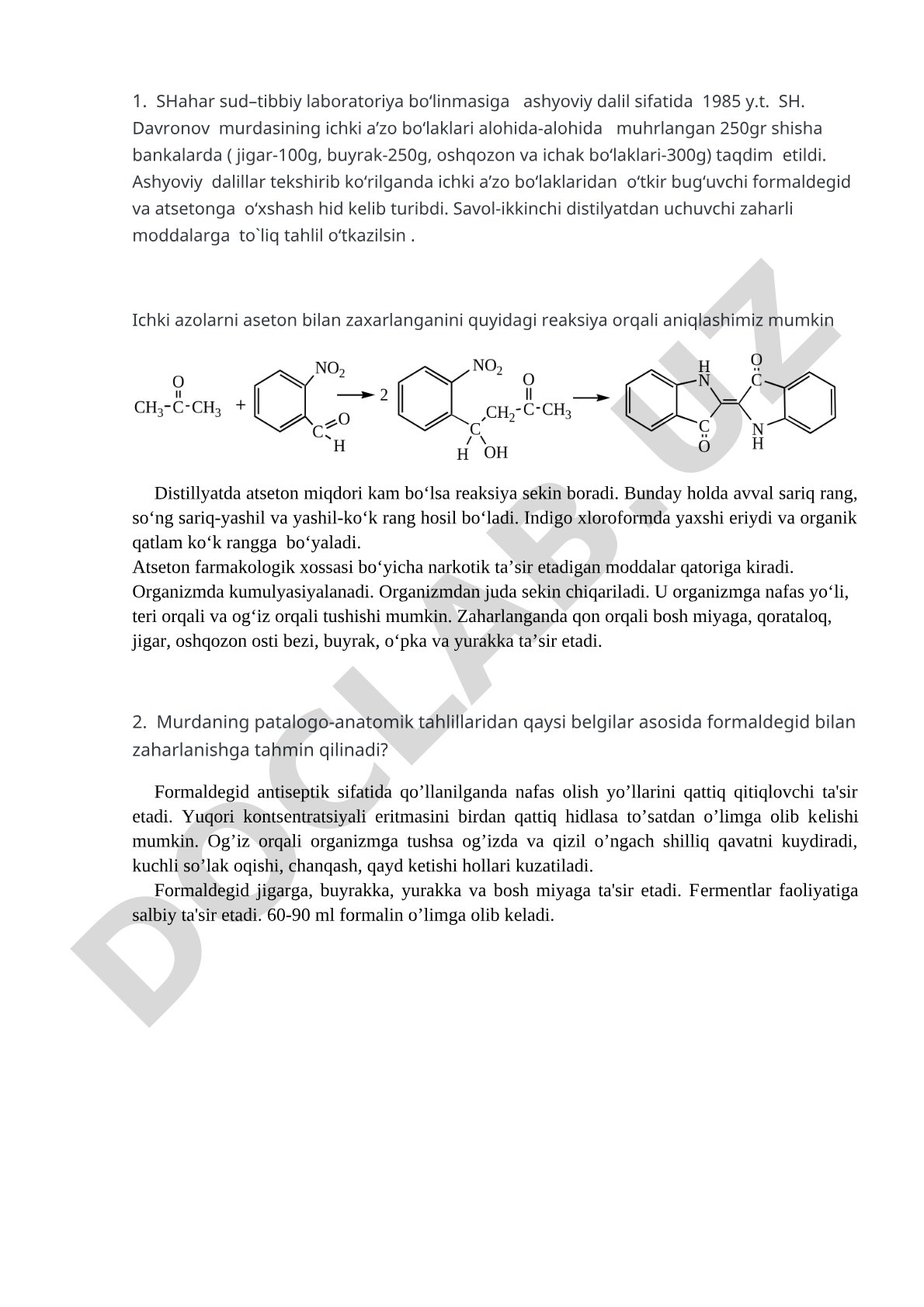 Aseton bilan zaharlanishni aniqlash usullari