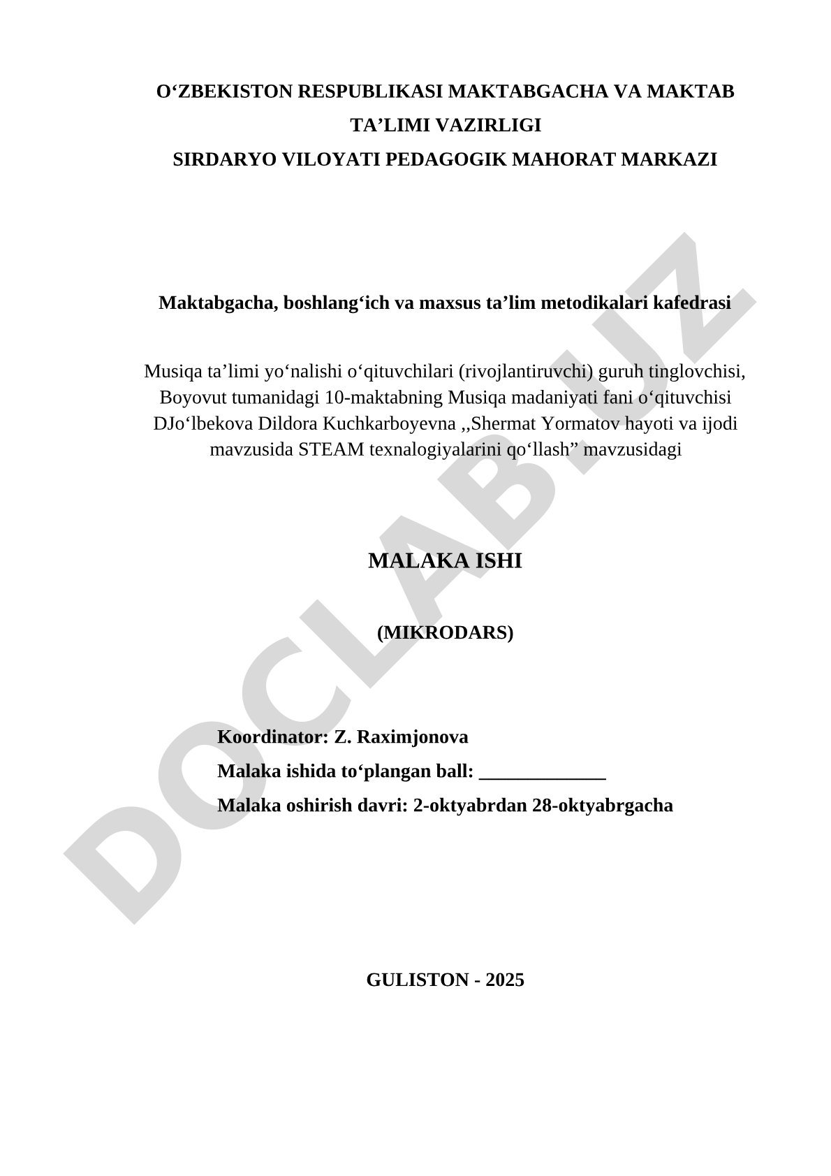 Shermat Yormatov hayoti va ijodi mavzusida STEAM texnologiyalarini qo'llash
