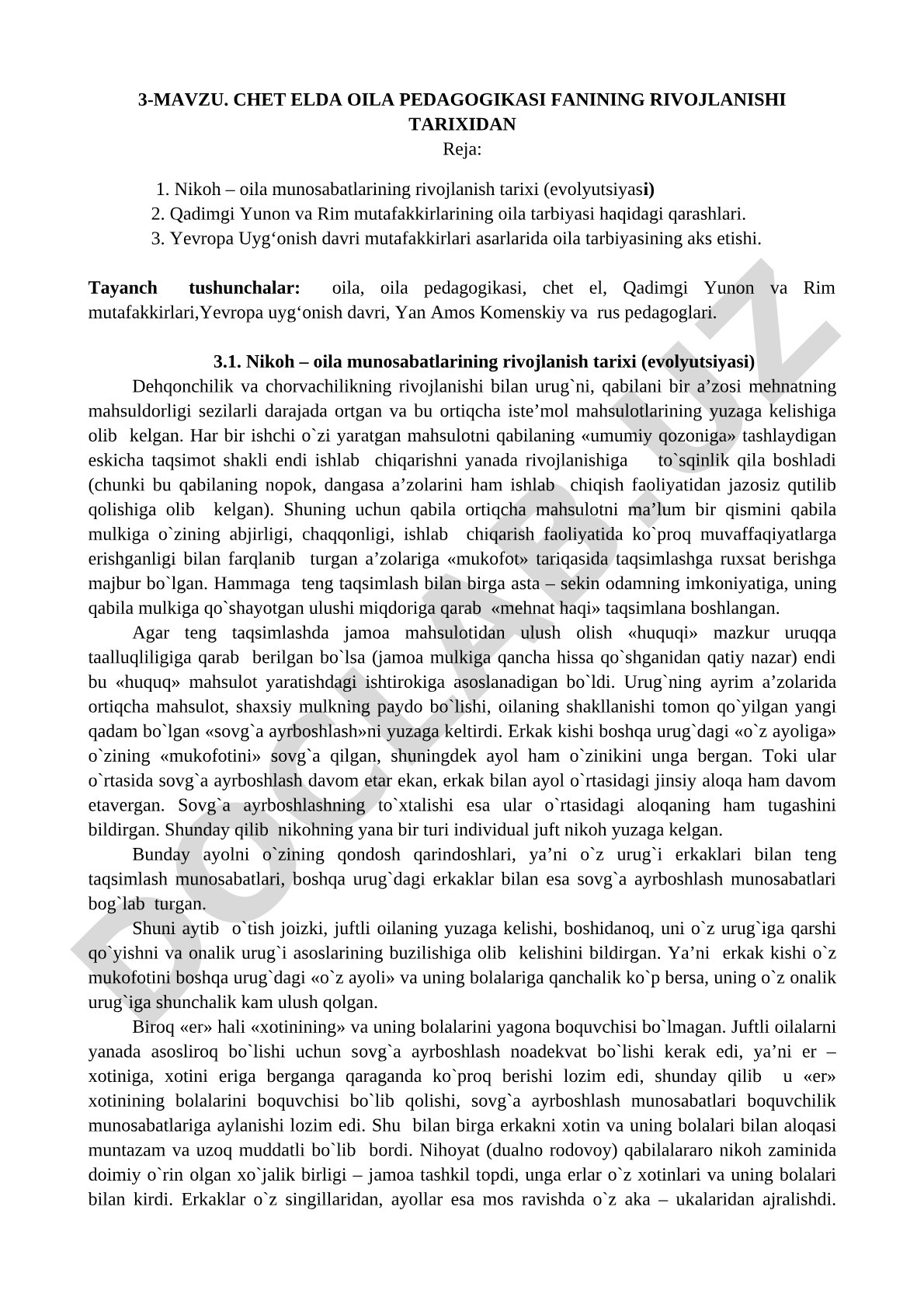 Chet elda oila pedagogikasi fanining rivojlanishi tarixi