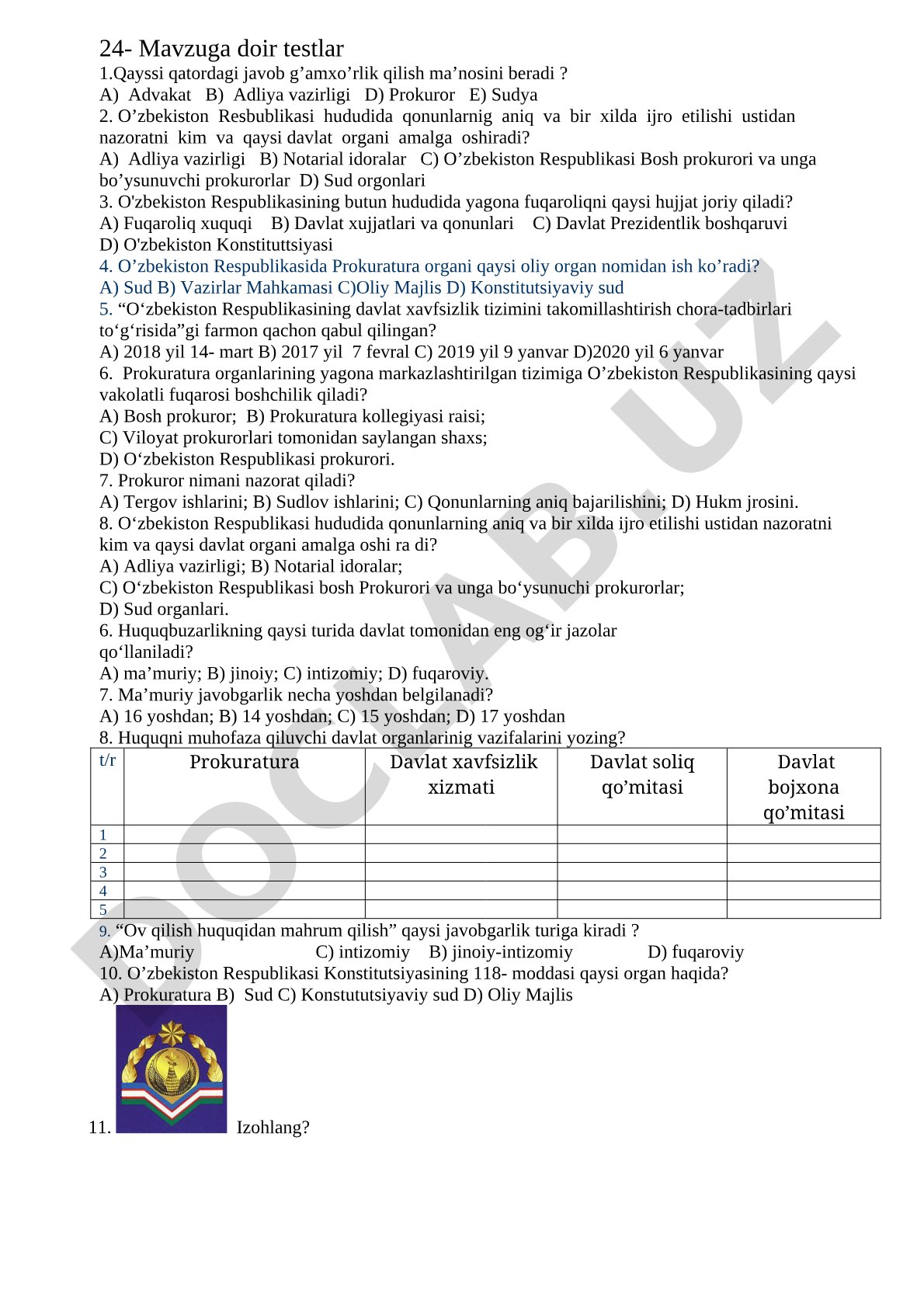 24-mavzuga doir testlar