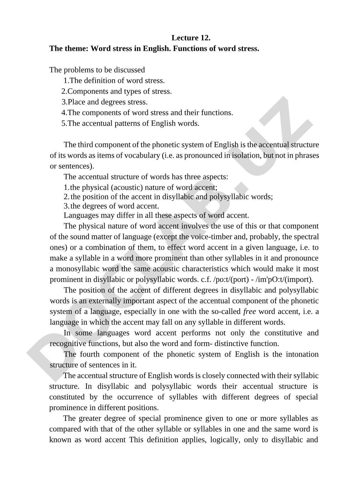 Word stress in English. Functions of word stress