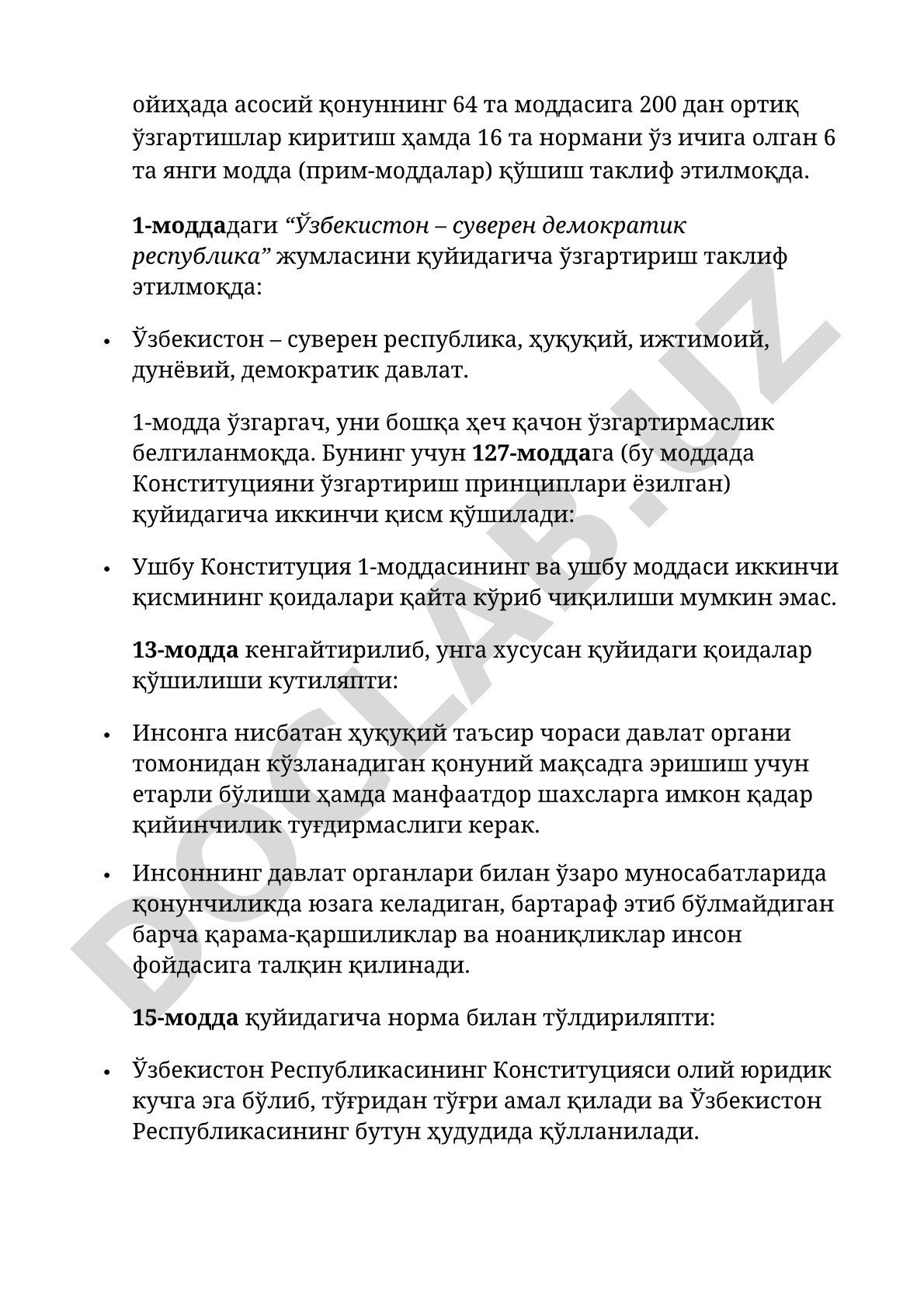 Ўзбекистон Конституциясига киритилаётган ўзгартиришлар