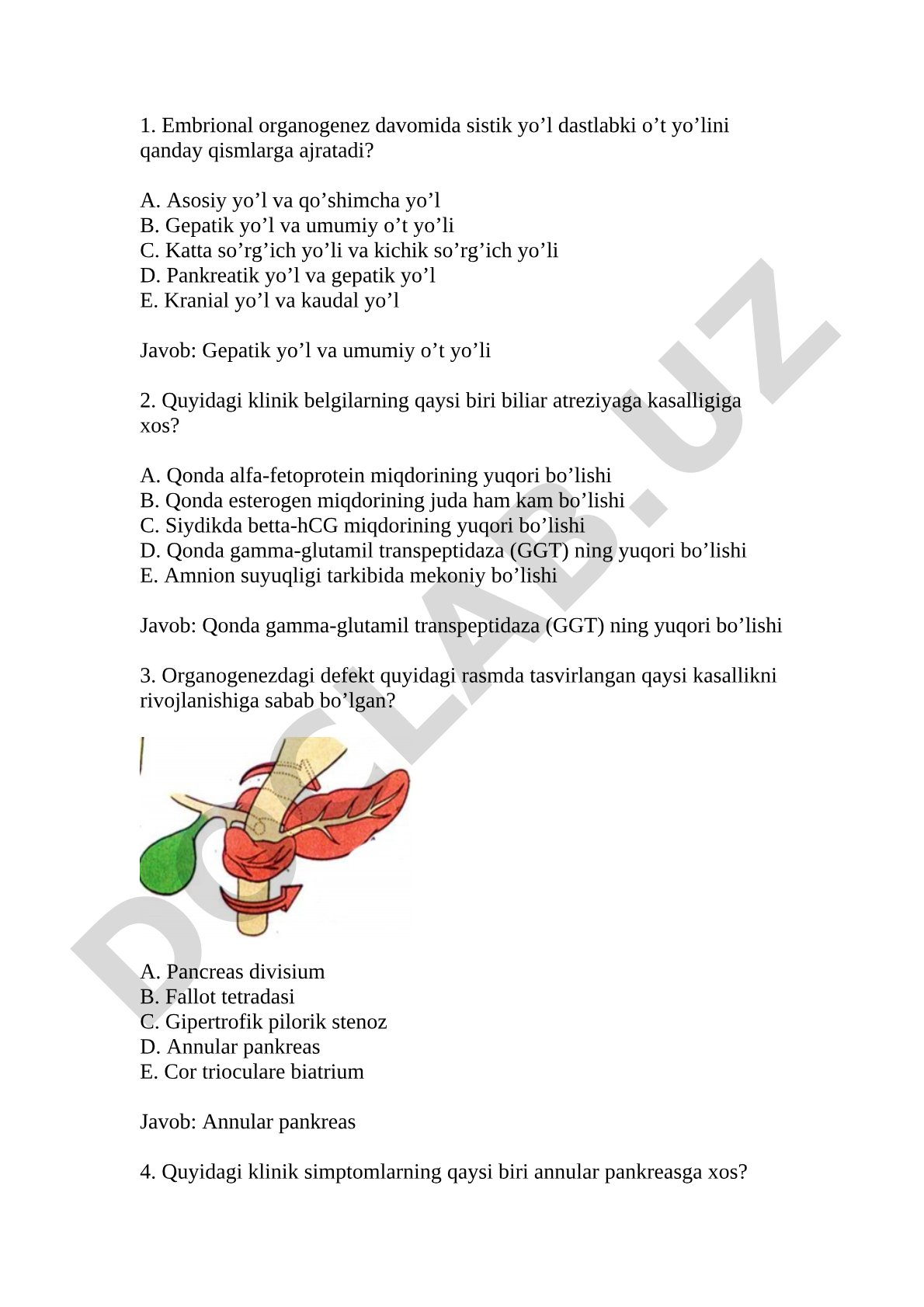 Embrional organogenez va tug'ma o't yo'llari anomalilari