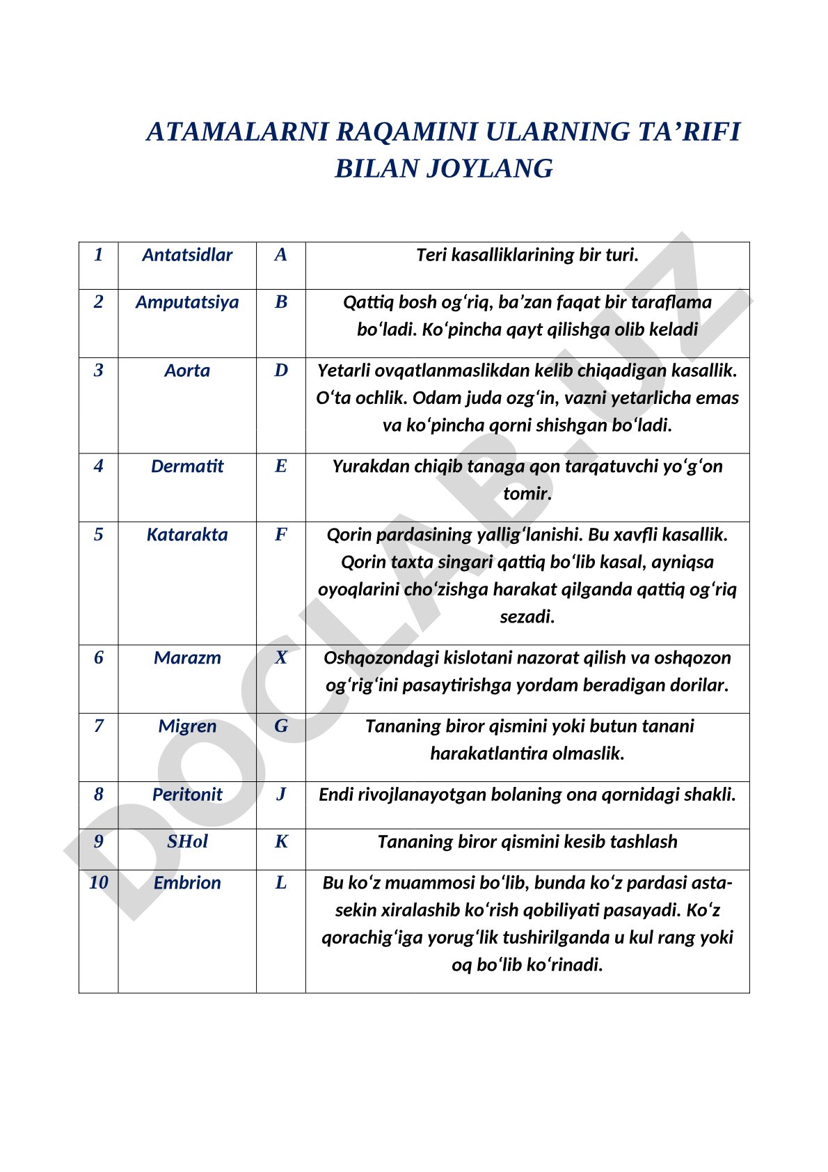 Tibbiy atamalarni ta'riflar bilan moslashtirish