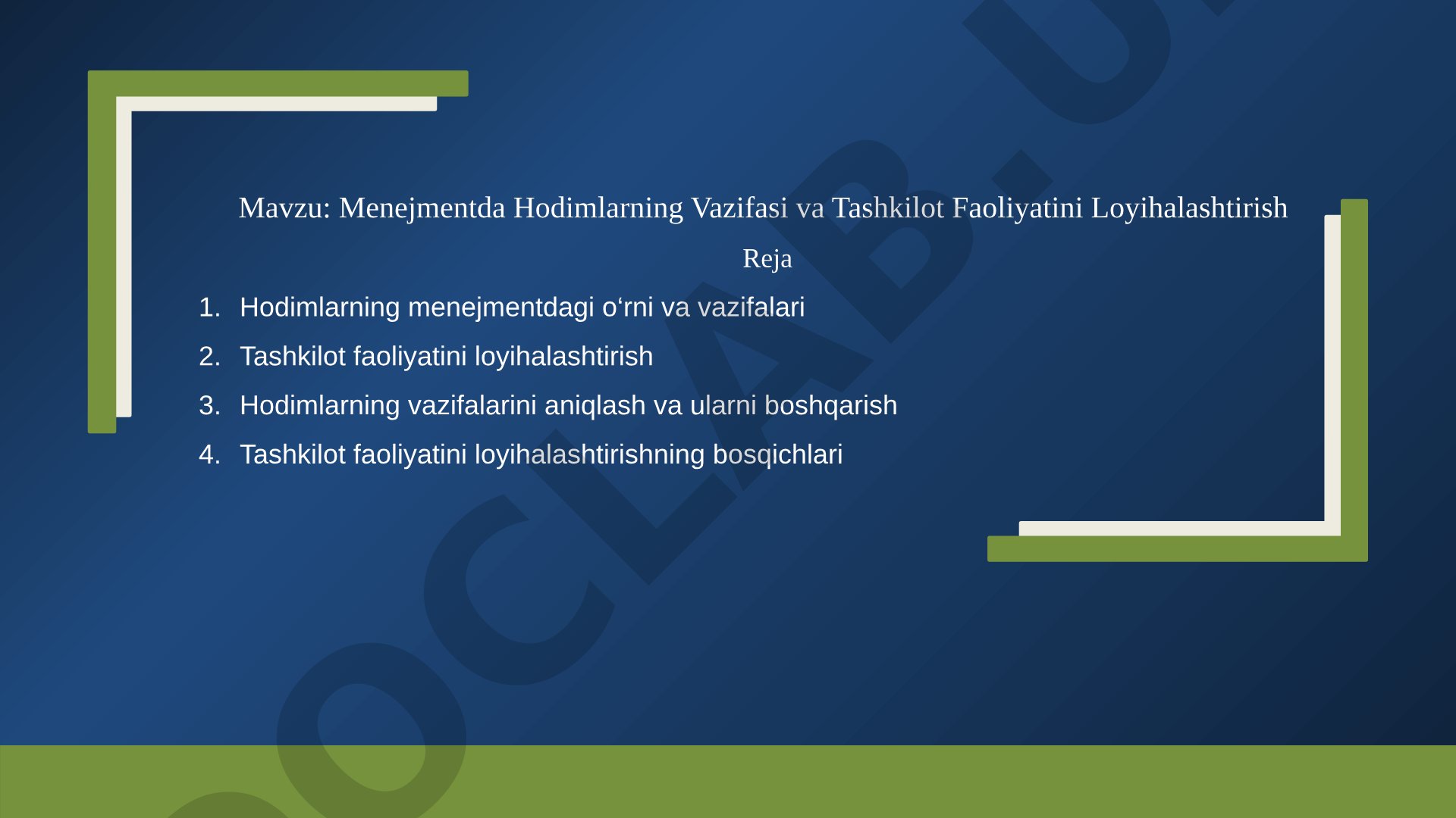 Menejmentda Hodimlarning Vazifasi va Tashkilot Faoliyatini Loyihalashtirish