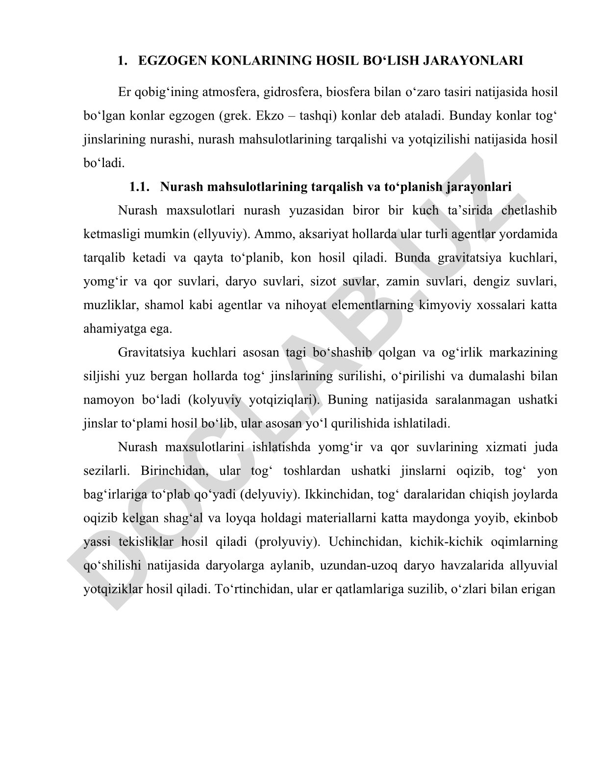 Egzogen konlarning hosil bo'lish jarayonlari