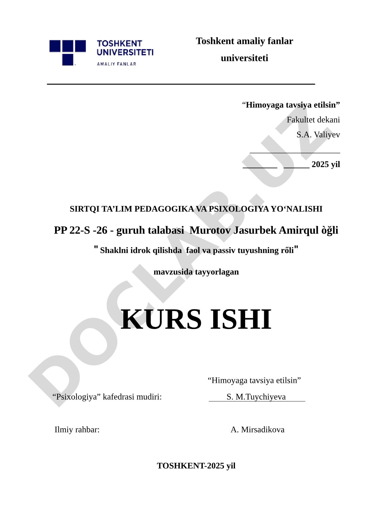 Shaklni idrok qilishda faol va passiv tuyushning ro'li