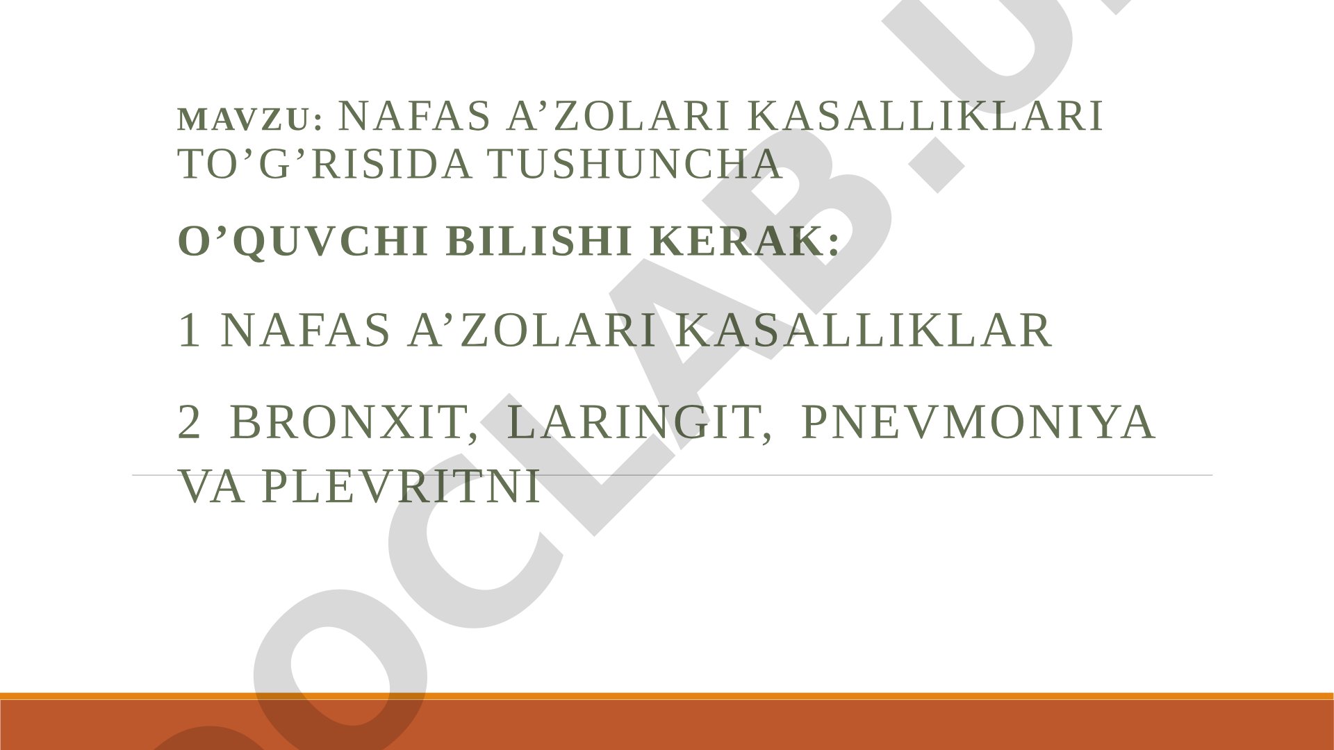 Nafas a’zolari kasalliklari to’g’risida tushuncha