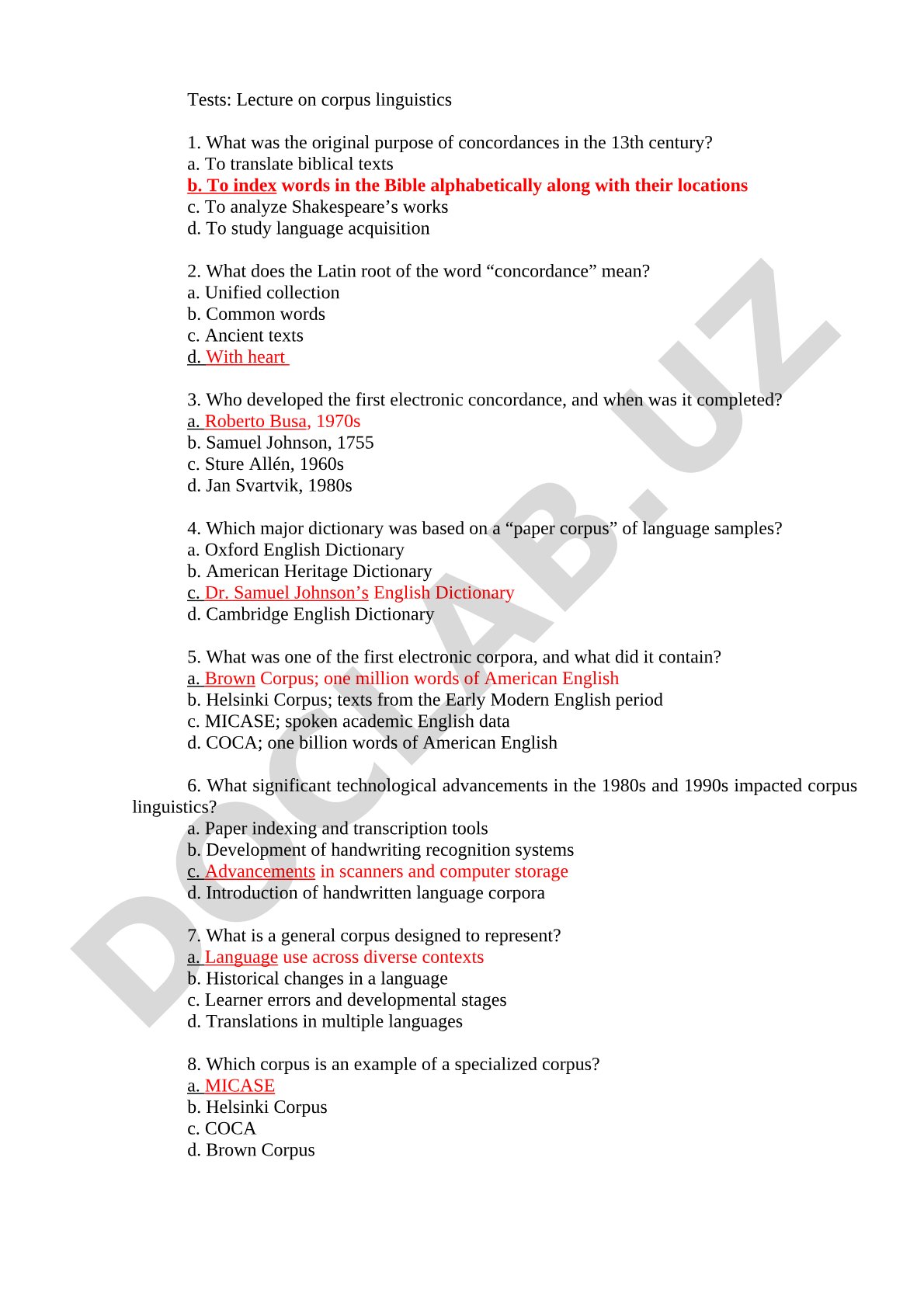 Corpus Linguistics Lecture Test Questions