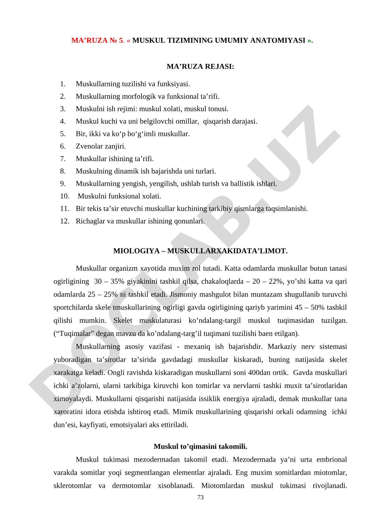 Muskul tizimining umumiy anatomiyasi