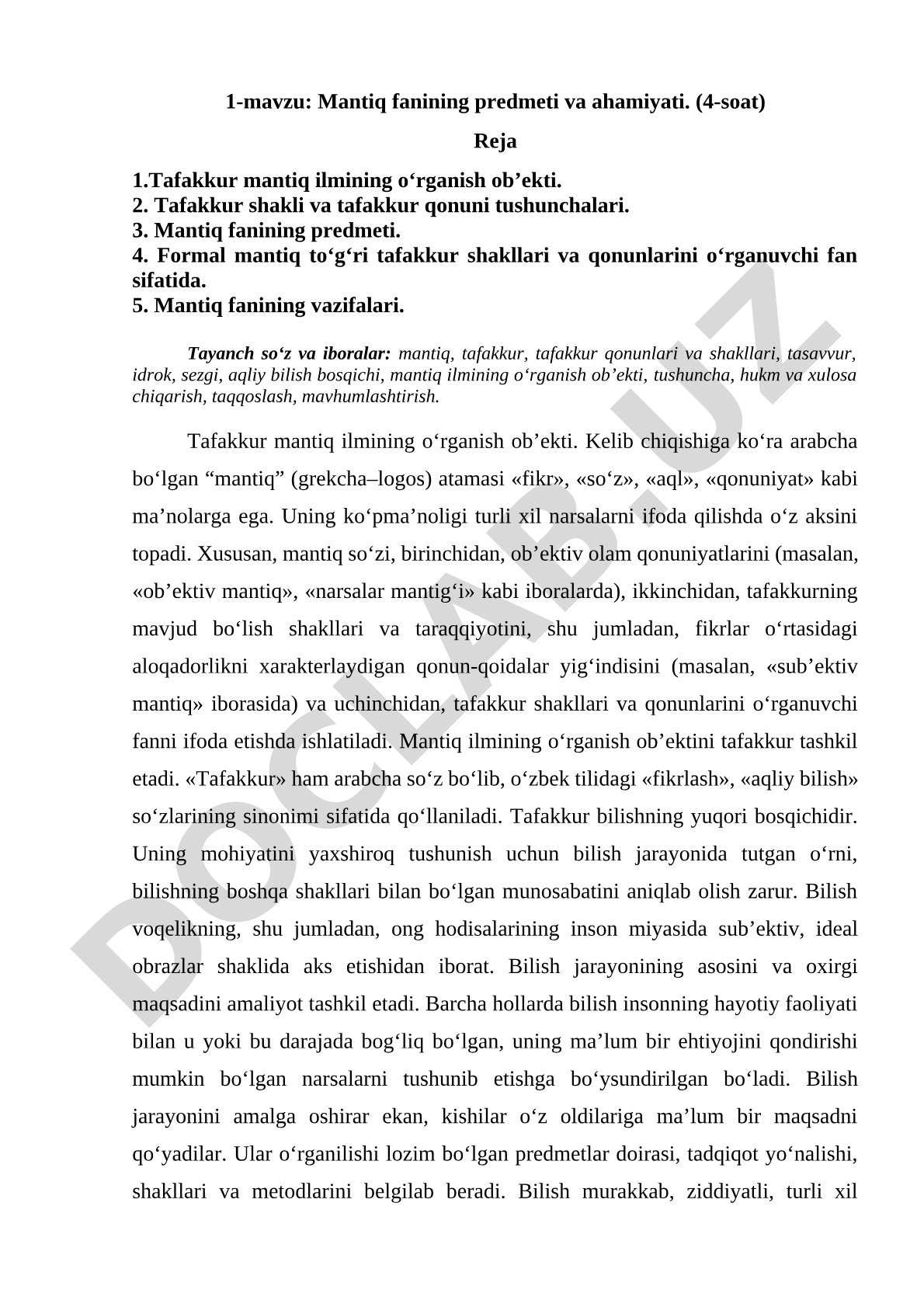 Mantiq fanining predmeti va ahamiyati