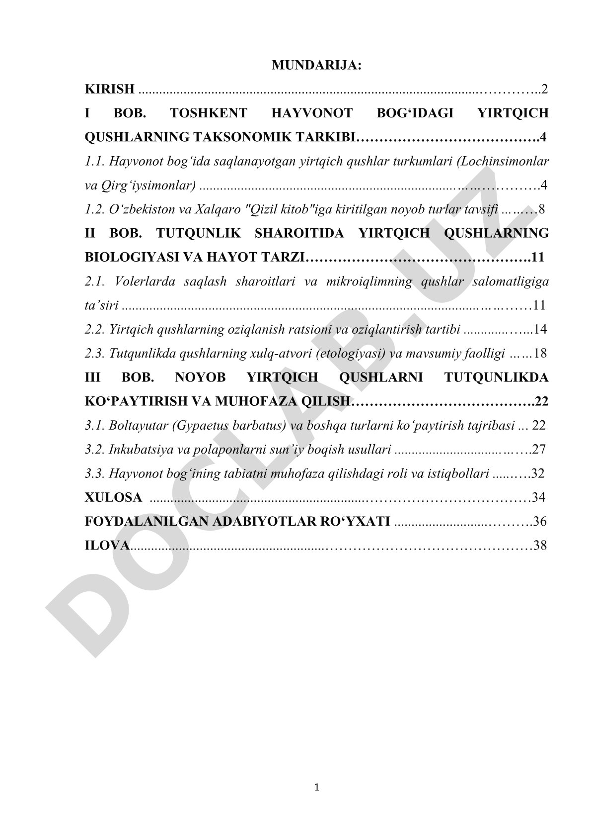 Toshkent hayvonot bog‘idagi yirtqich qushlarning taksonomik tarkibi