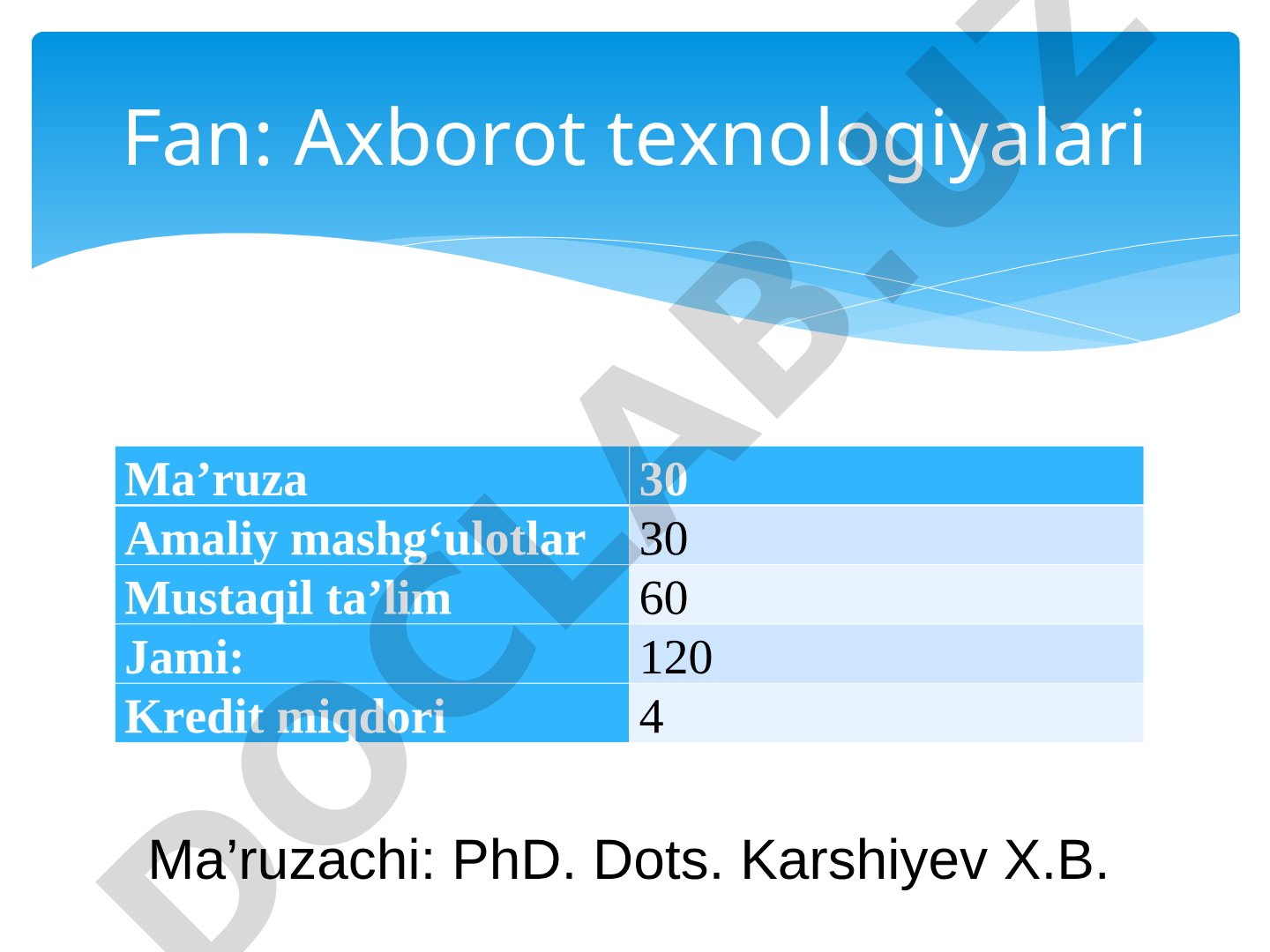Axborot texnologiyalari faniga kirish