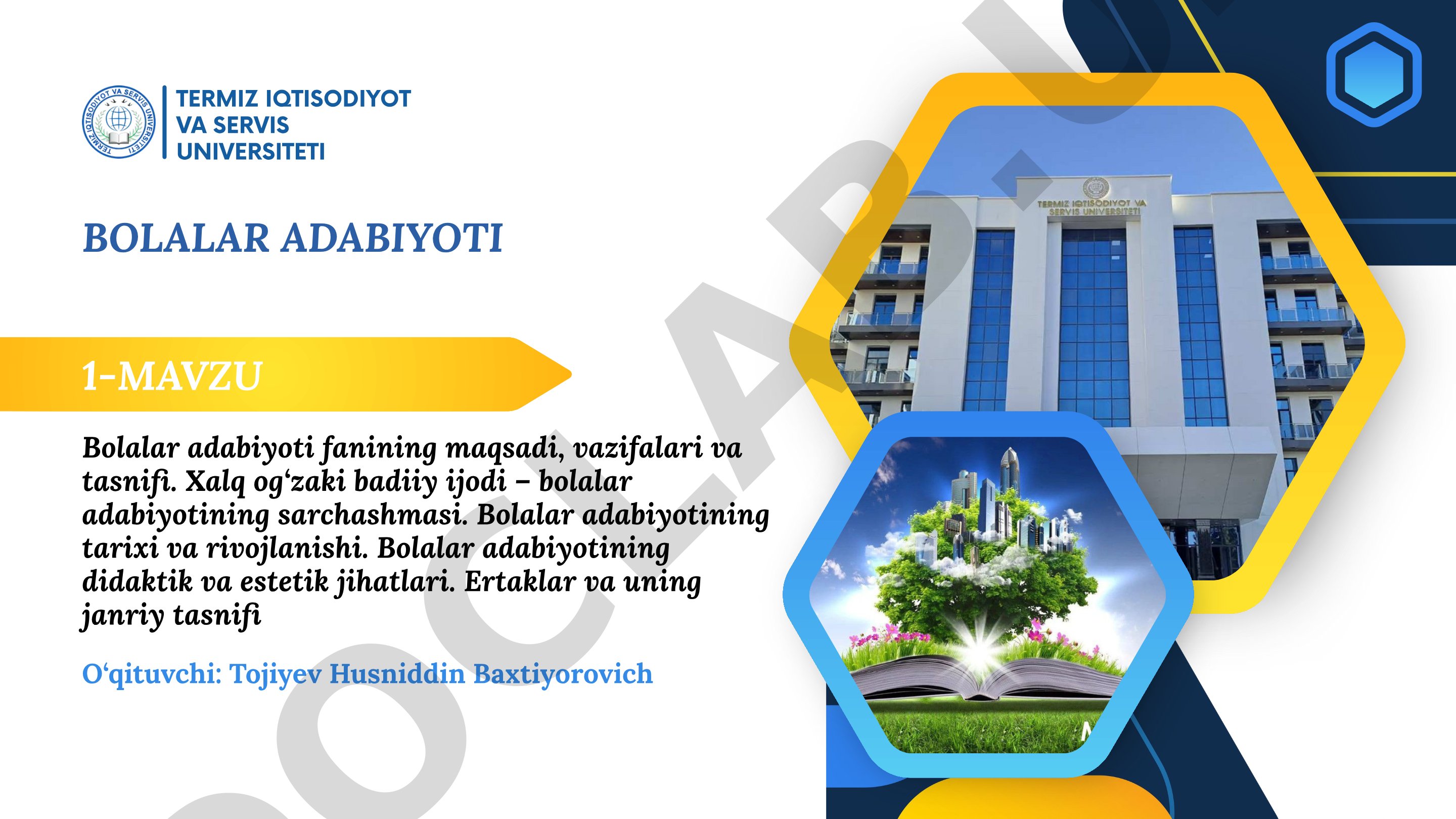 Bolalar adabiyoti fanining maqsadi, vazifalari va tasnifi