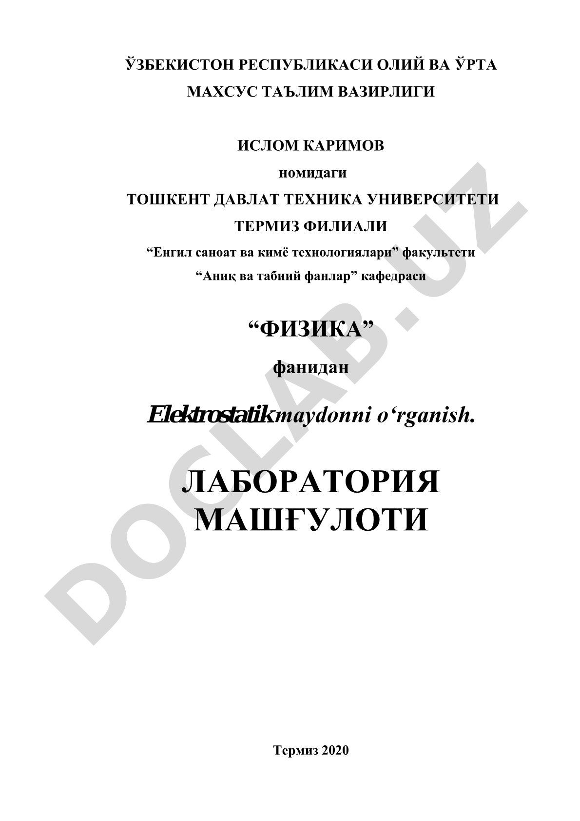 Elektrostatik maydon xususiyatlarini o‘rganish va ekvipotensial sirtlarni chizish