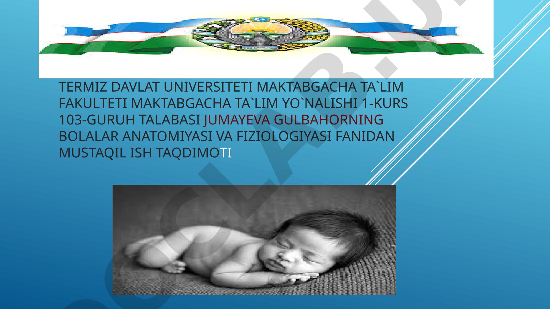 Bolalar anatomiyasi fanidan skelet rivojlanishi va gigienasi haqida