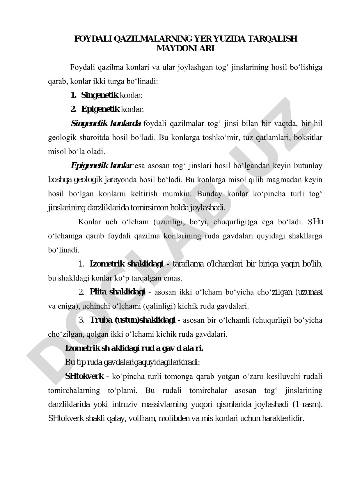 Foydali qazilmalarning yer yuzida tarqalish maydonlari