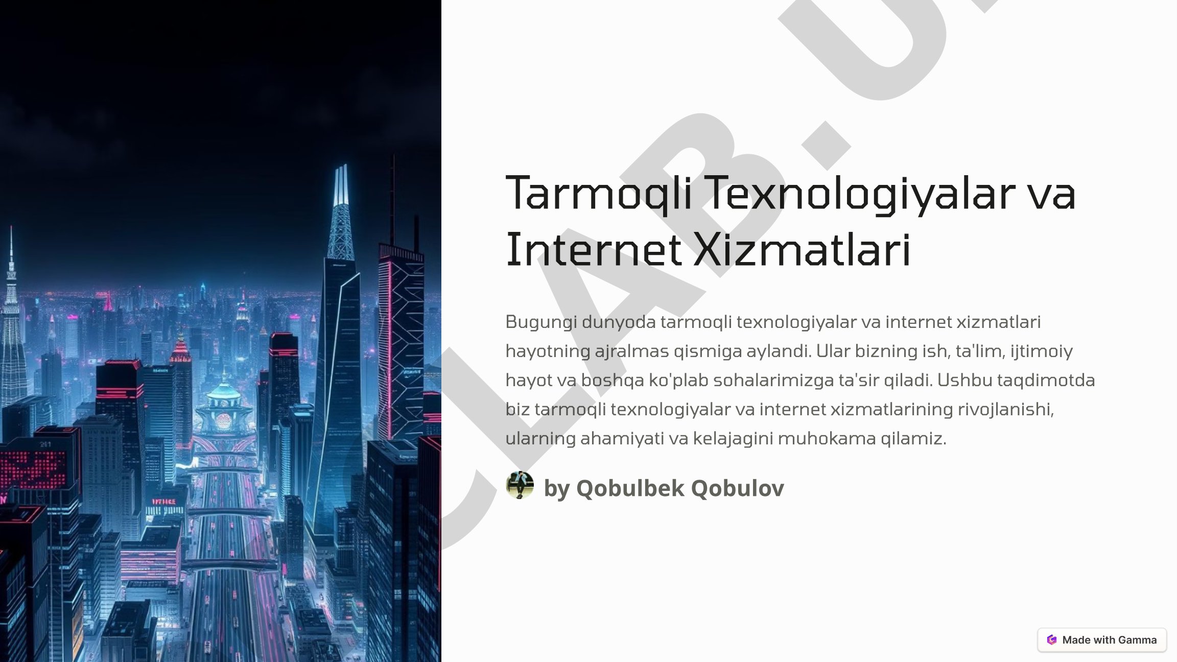 Tarmoqli Texnologiyalar va Internet Xizmatlari