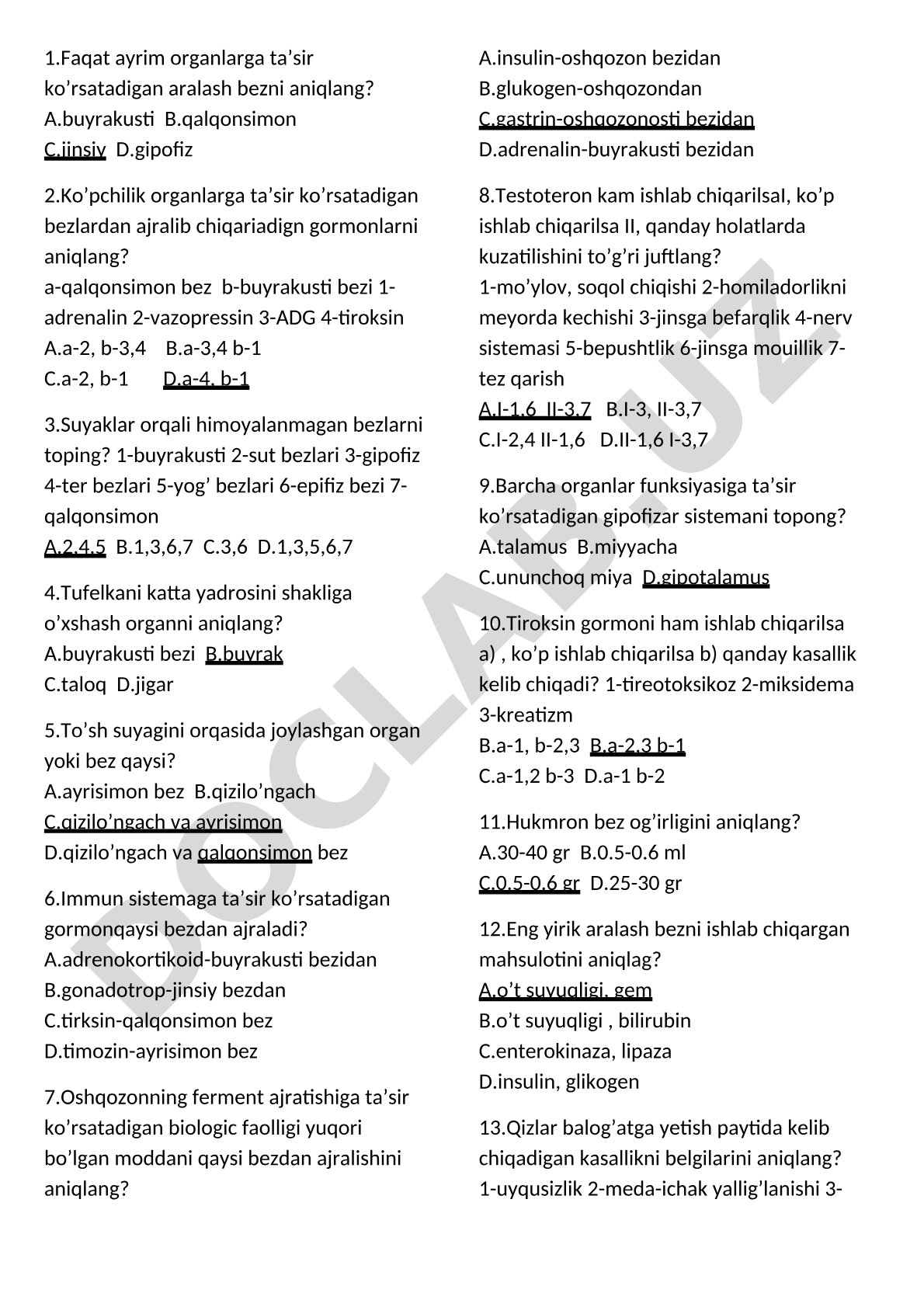 Endokrin bezlar va gormonlar testi