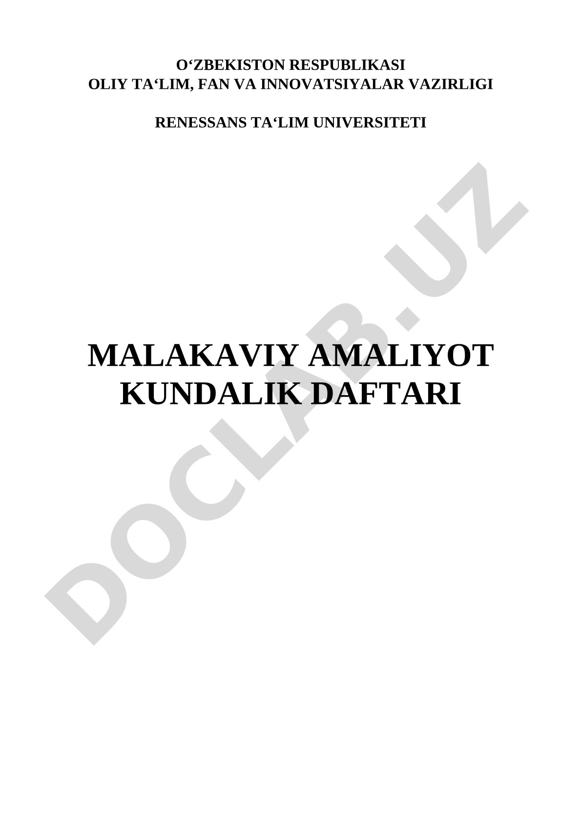 Malakaviy amaliyot kundalik daftari