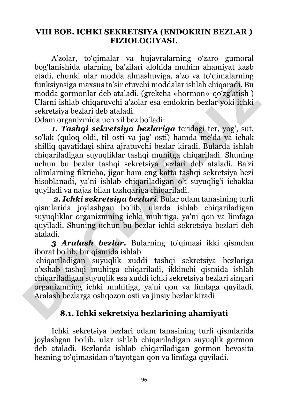 Ichki sekretsiya (endokrin bezlar) fiziologiyasi