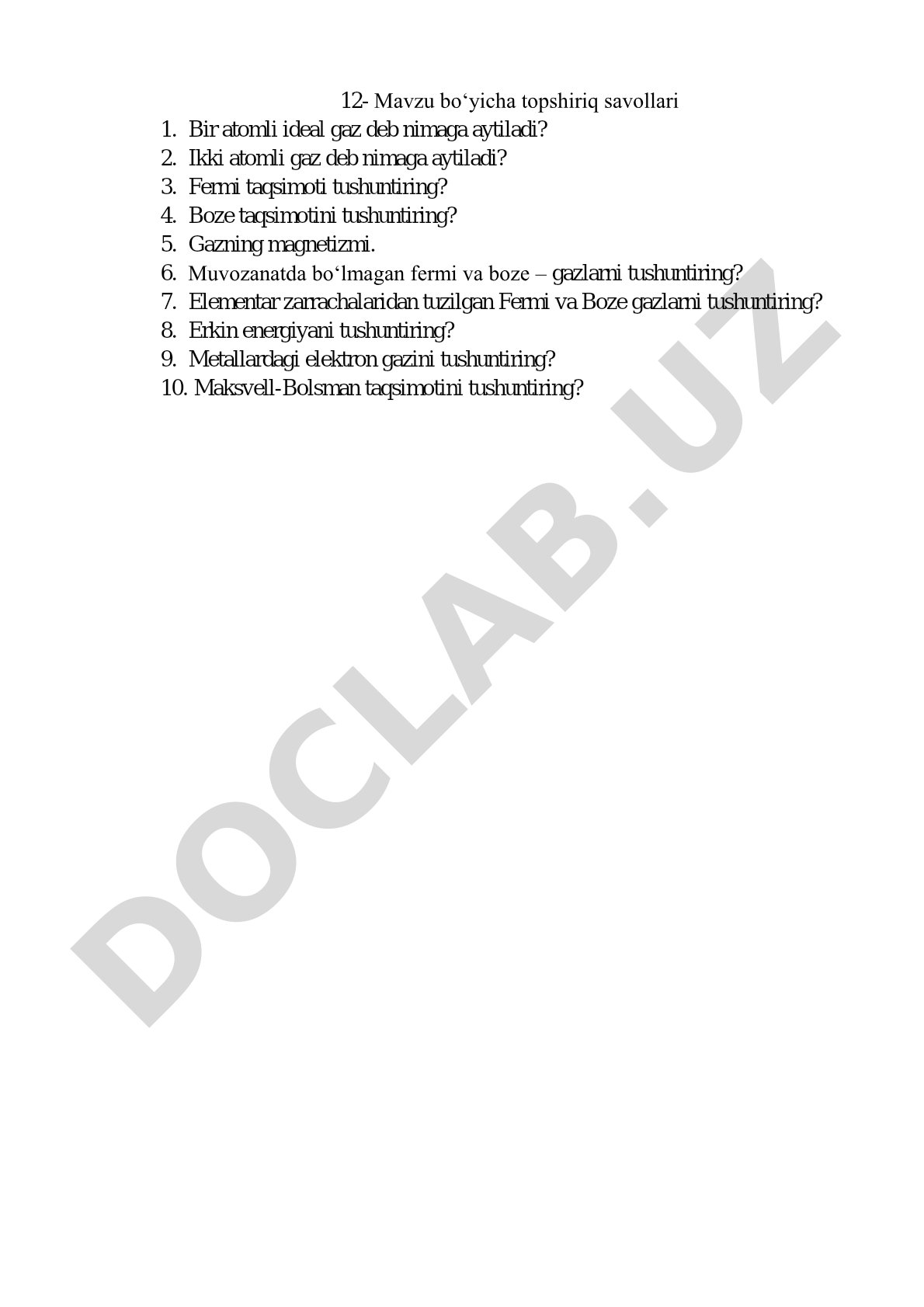 12- Mavzu bo‘yicha topshiriq savollari