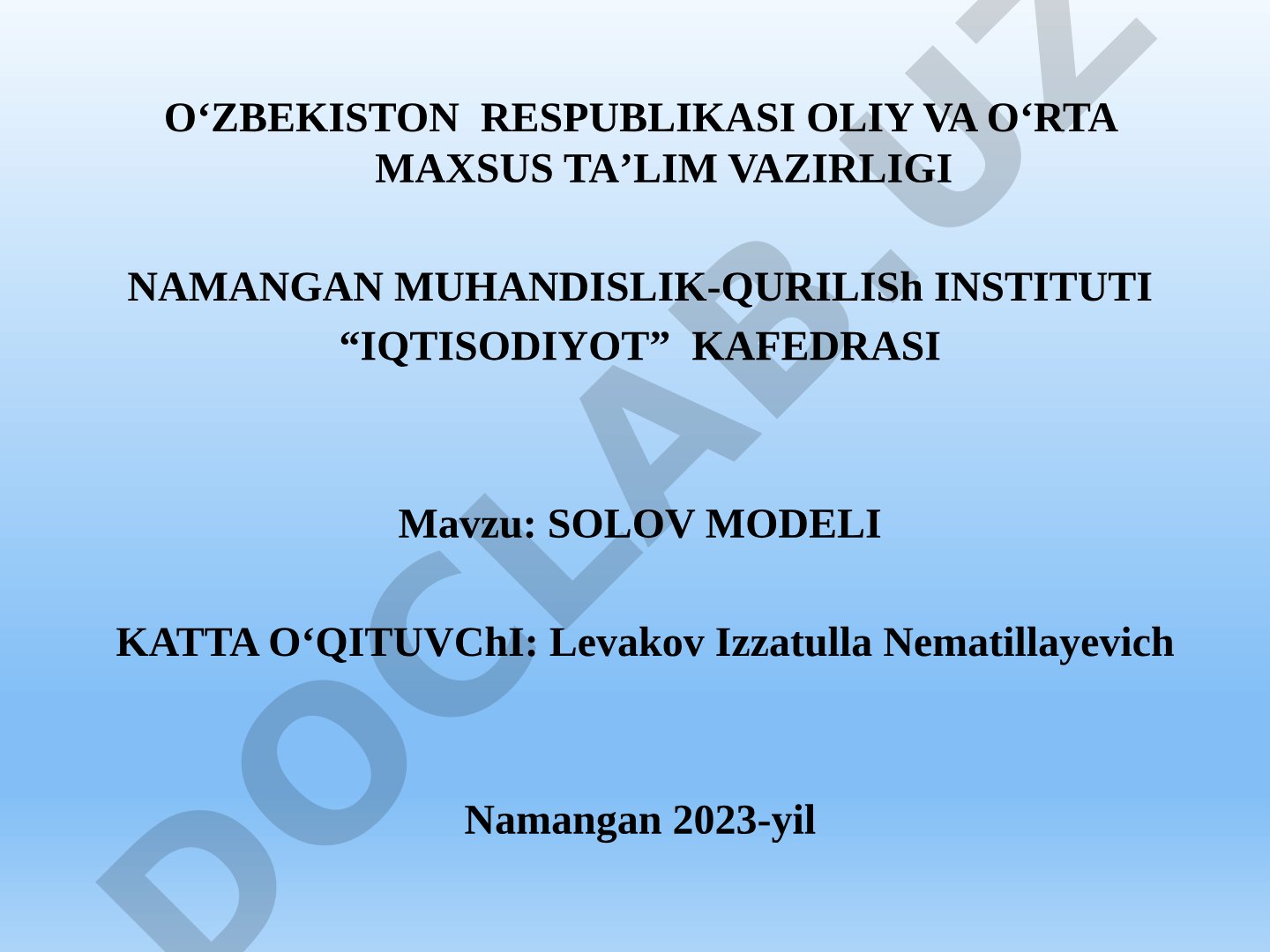 R.Solou neoklassik iqtisodiy o'sish modeli va texnik taraqqiyotning o'rni haqida taqdimot