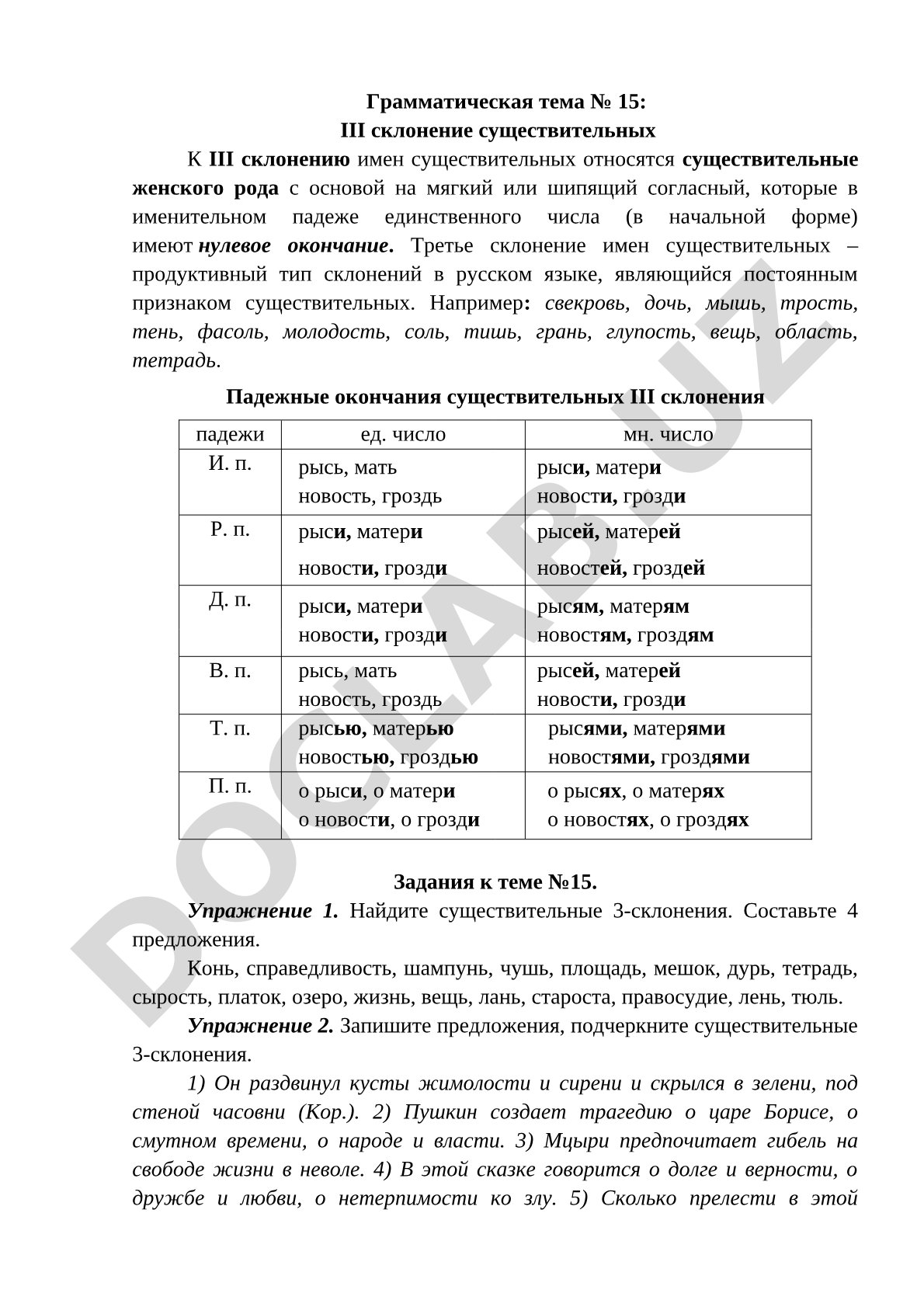 III склонение существительных